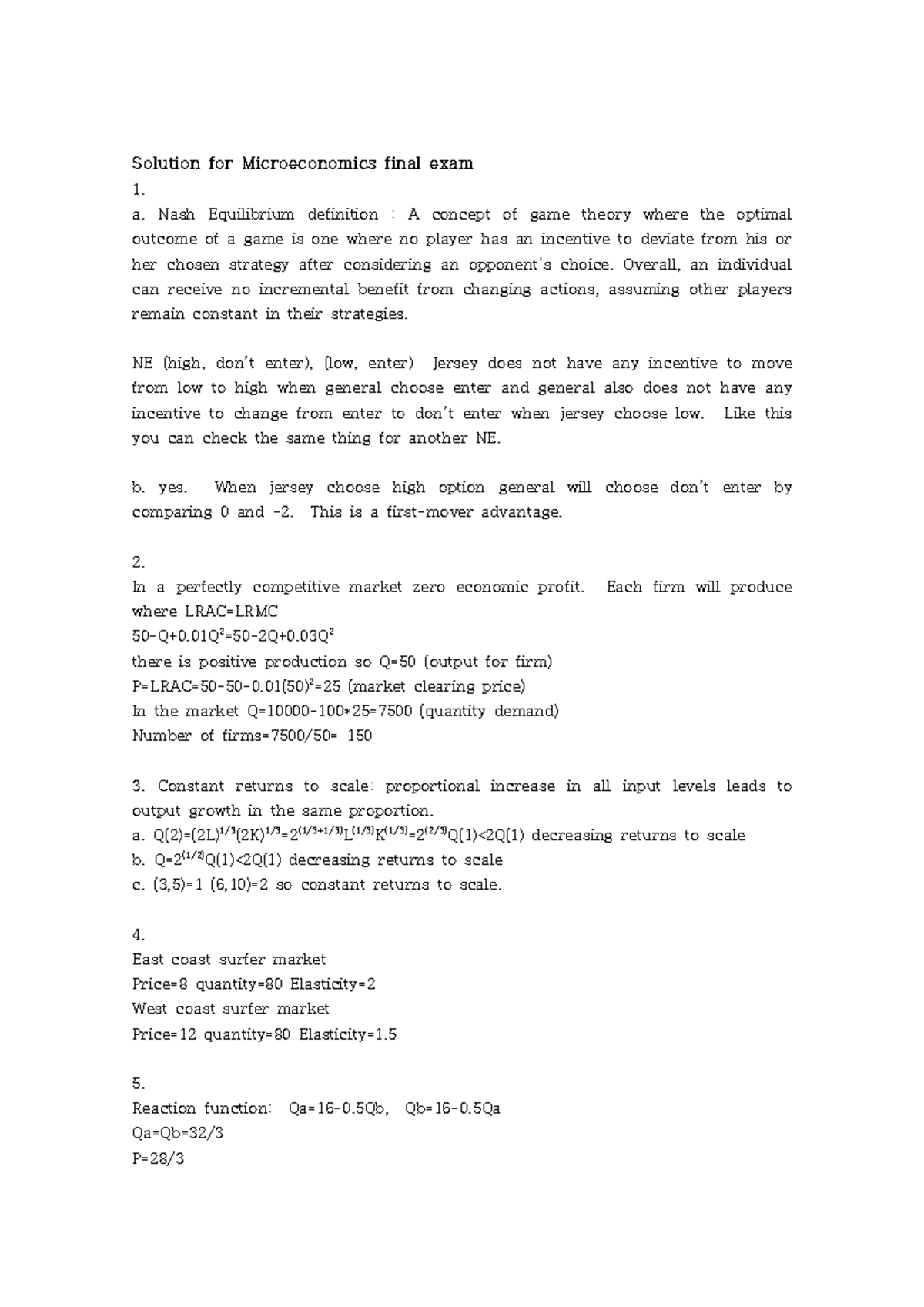 Microeconomics Final Exam Solutions (Course Code: ECON101) - Studocu