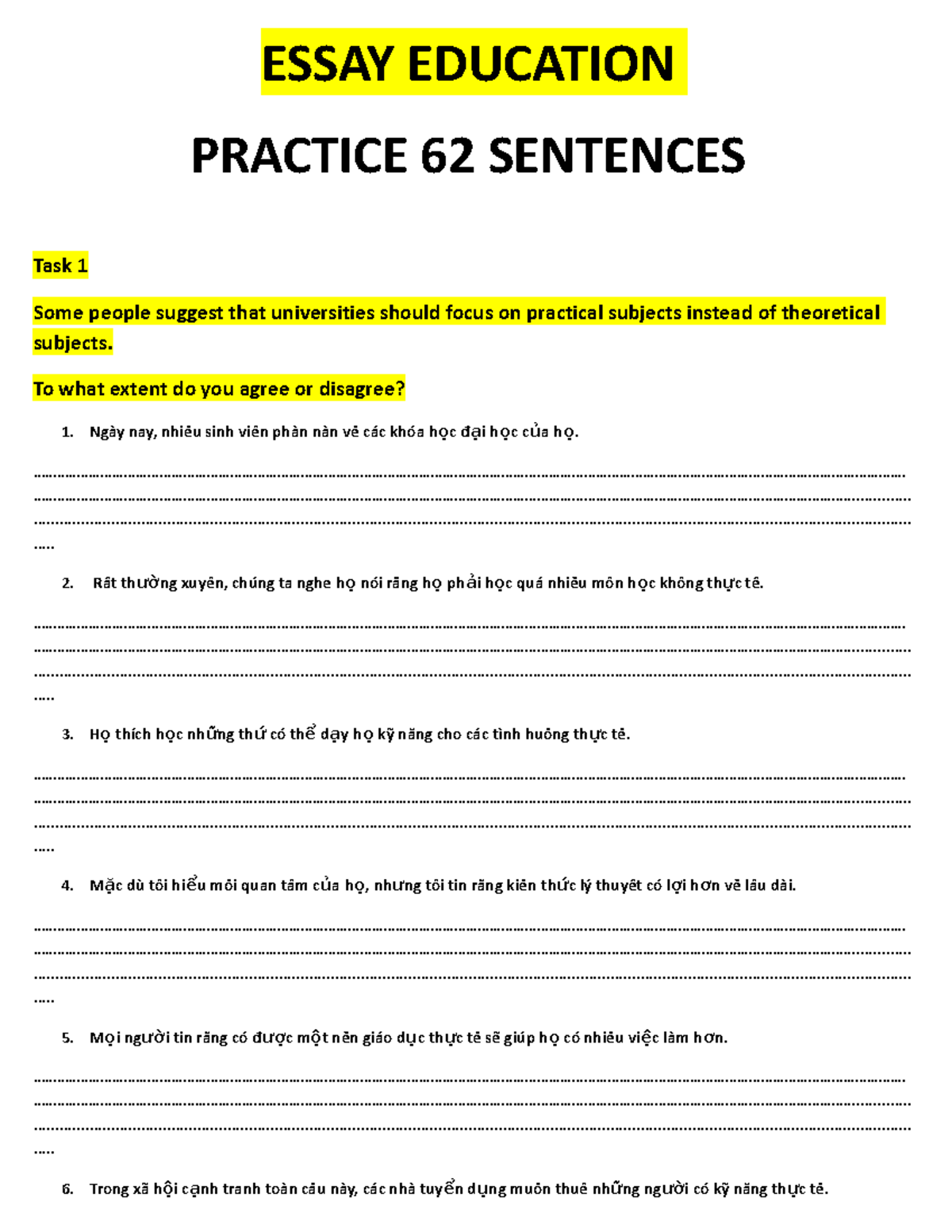 Education - Practice Sentences for Essay Writing Drafts - Studocu