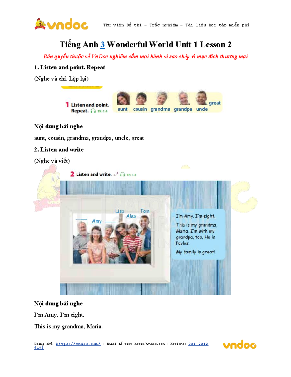 Tiếng Anh 3: Wonderful World Unit 1 Lesson 2 Overview and Exercises ...