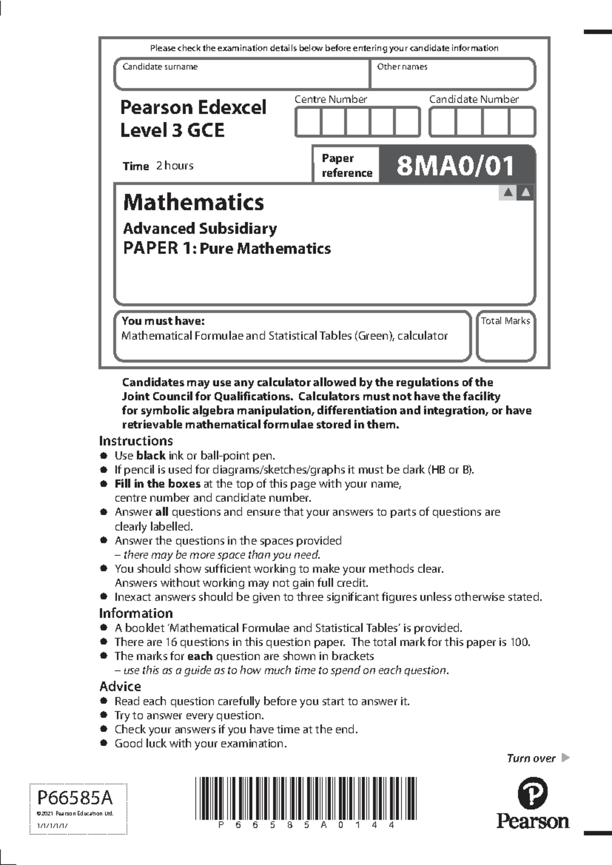 AS Level Mathematics Paper 1: Pure Mathematics Exam Details - Studocu