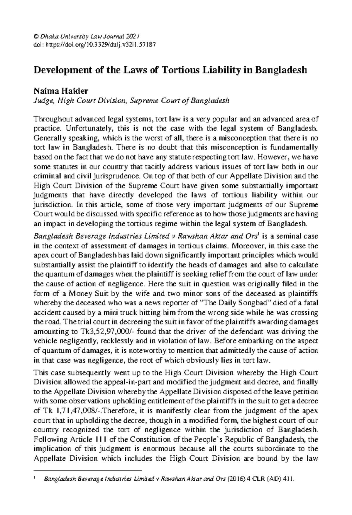 **Bangladesh Law 401: Analysis of Tortious Liability Development ...
