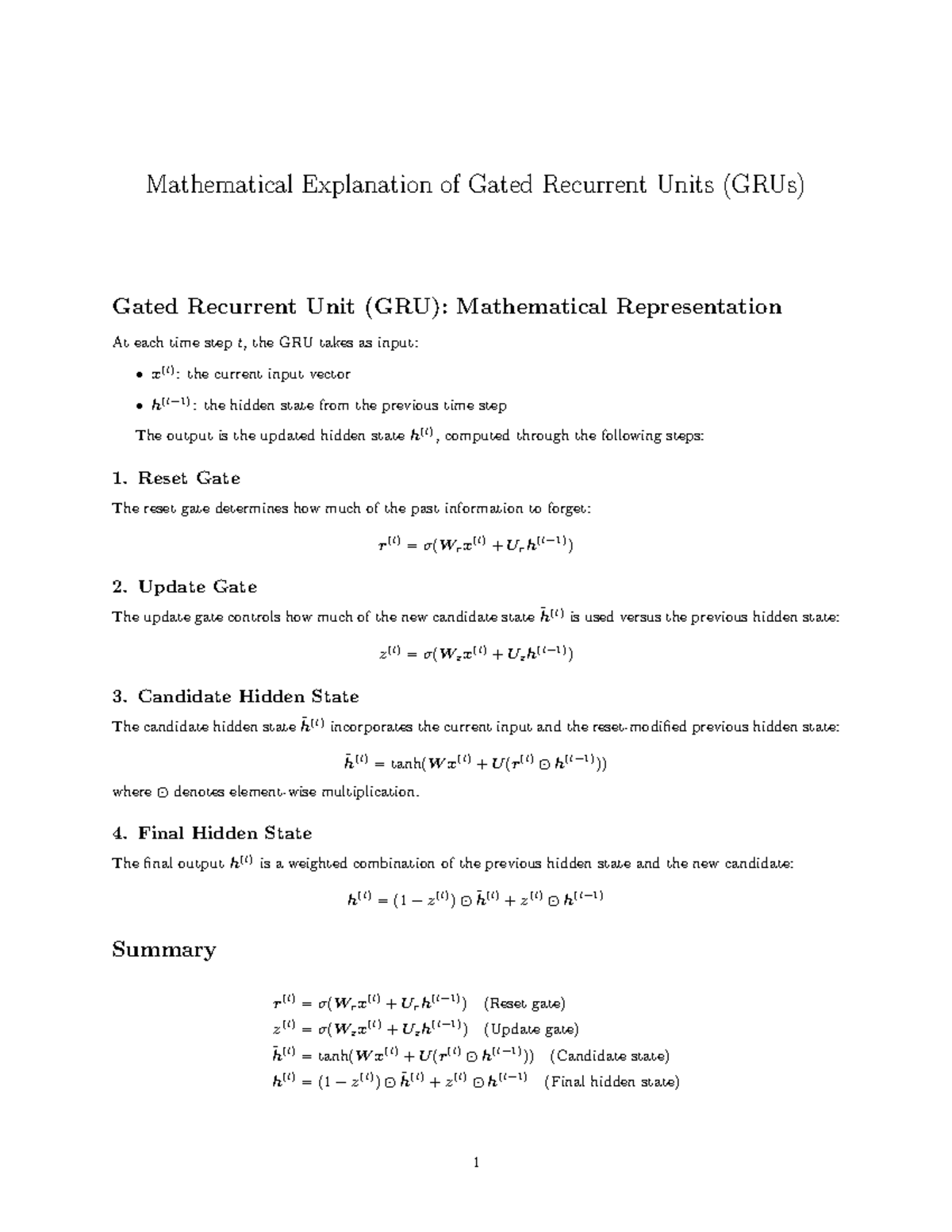 Mathematical Explanation of Gated Recurrent Units (GRUs) in RNNs - Studocu