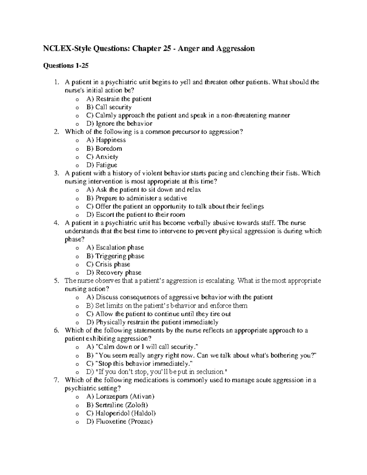 NCLEX - Mental Health - Final Exam Review: Anger & Aggression Chapter ...