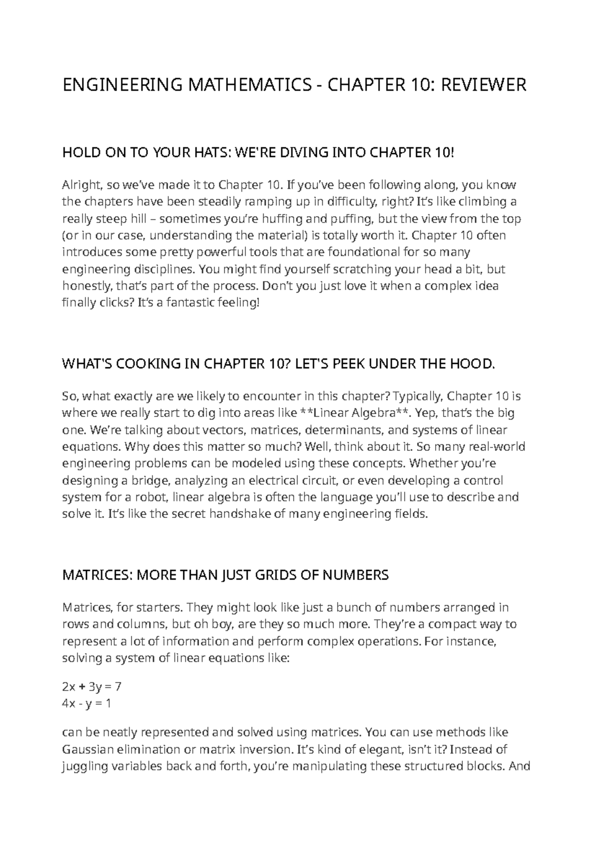 ENG MATHEMATICS CHAPTER 10: KEY CONCEPTS & HIGHLIGHTS - Studocu