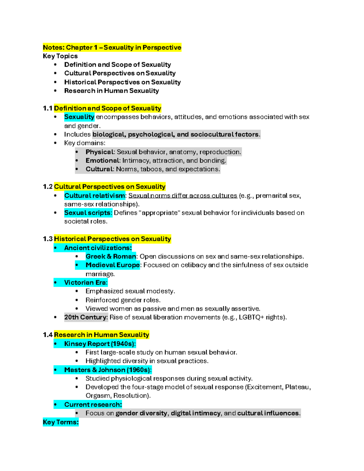 Psych of Sex (PSY 202) Final Study Notes: Key Concepts & Theories - Studocu