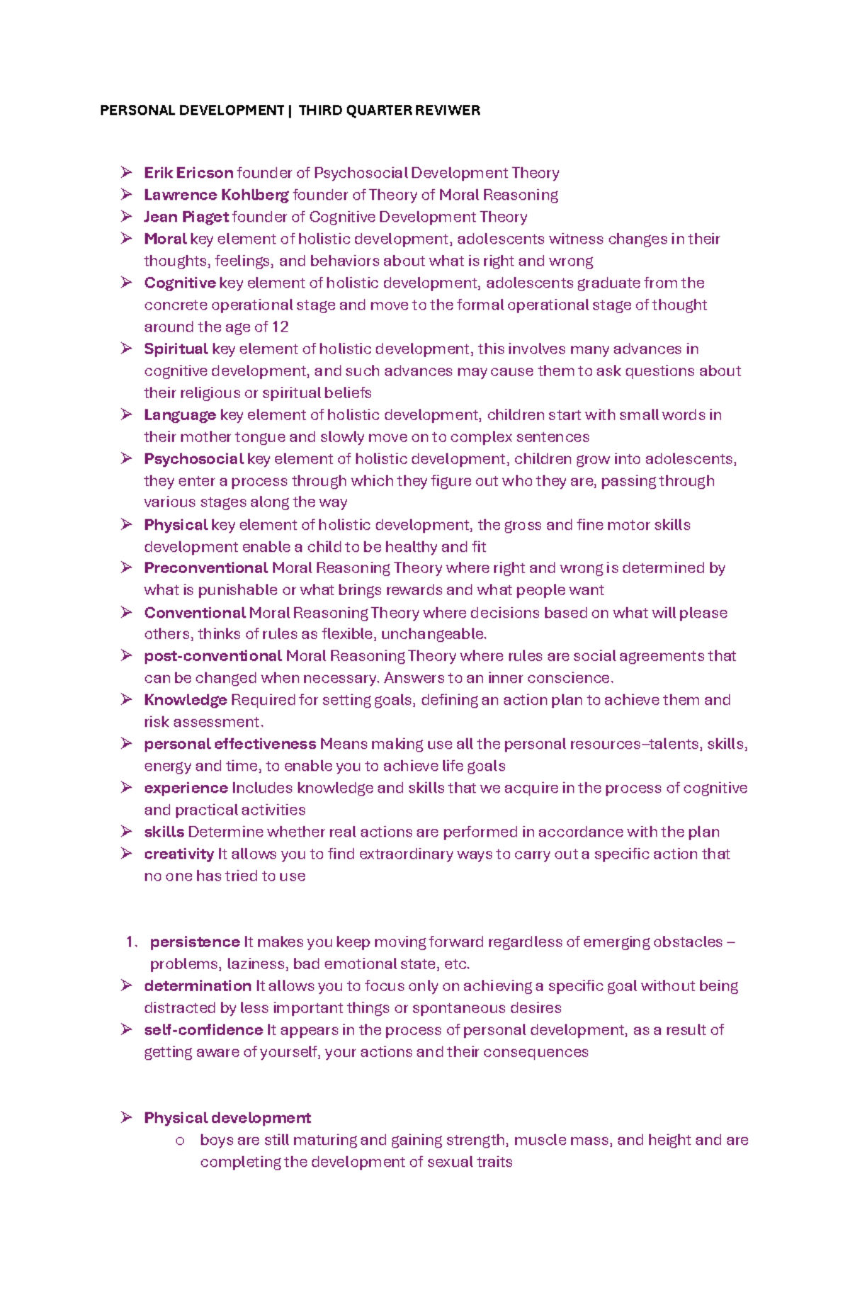 Perdev- Third Quarter Reviewer on Holistic Development Concepts - Studocu