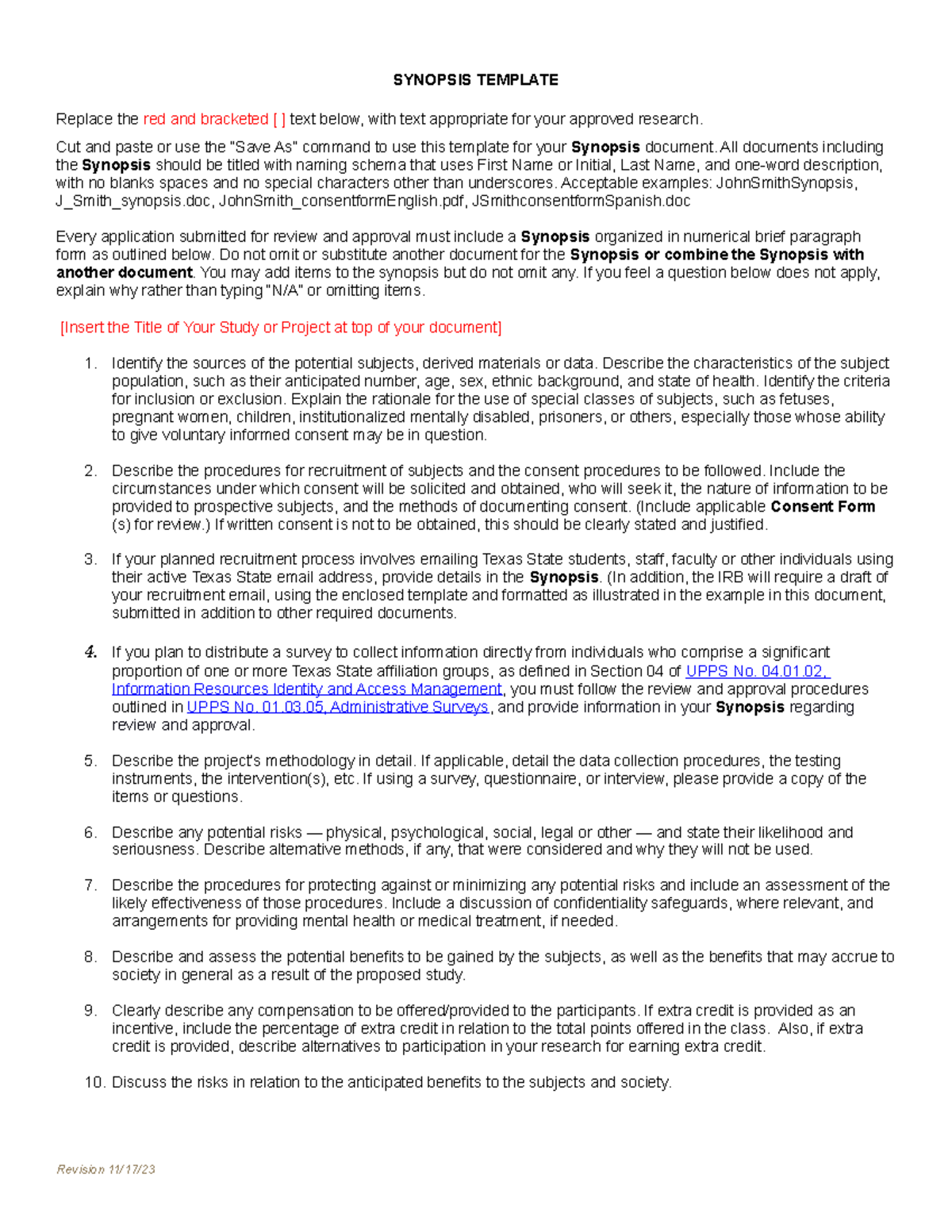 Research Synopsis Template for Approval Submission - Studocu