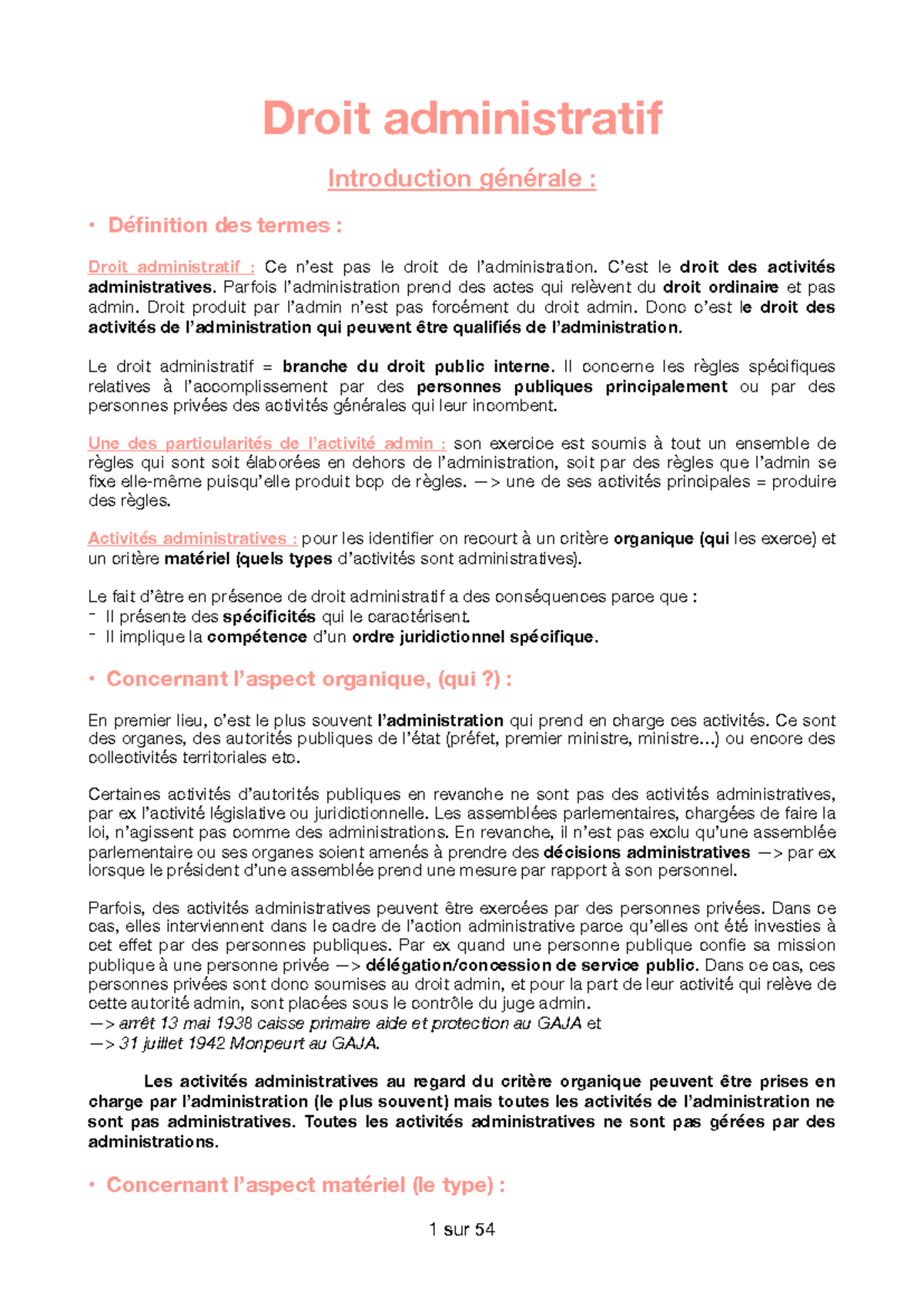 Droit Administratif 1 : Introduction et Concepts Fondamentaux - Studocu
