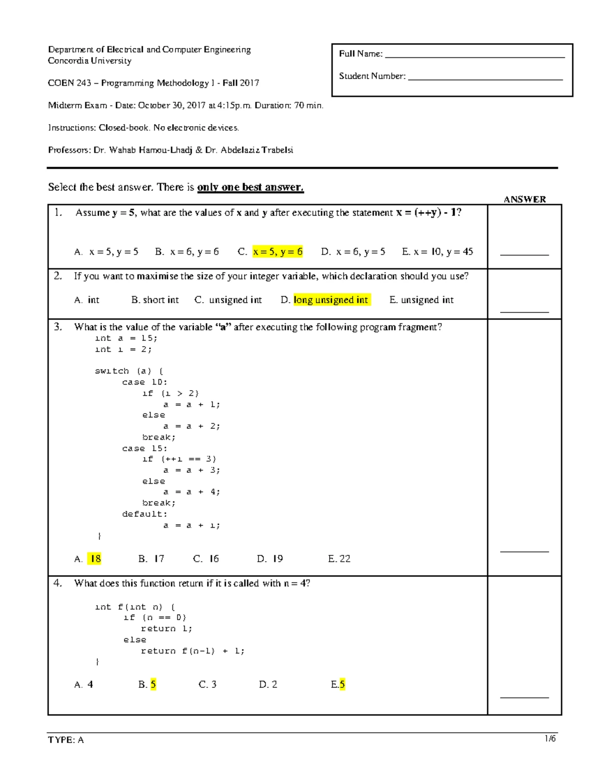 Sample midterm exam c2402b6dfc89516234 e90d2746998 f21 - 1- Convert the ...