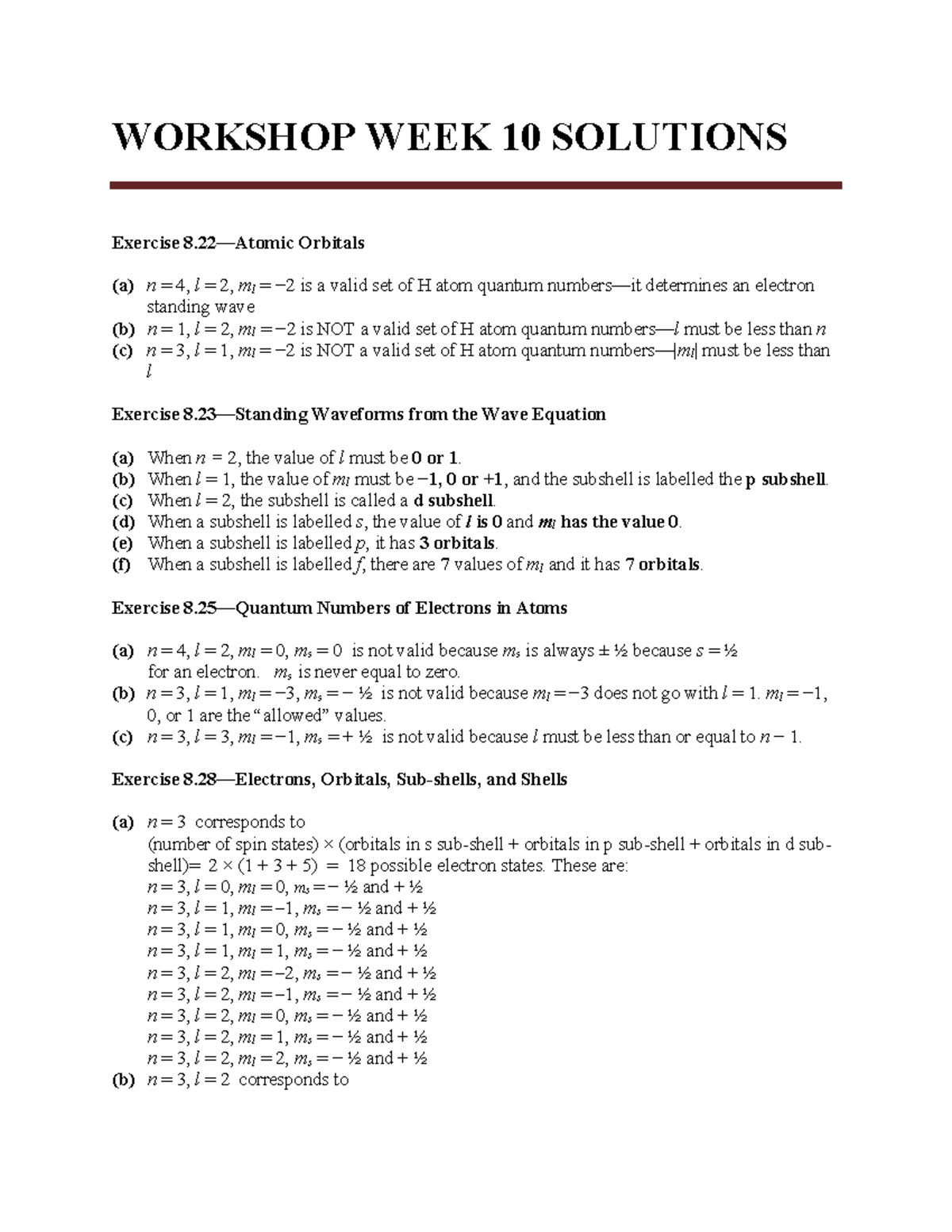 Workshop Week 10 Solutions: Quantum Numbers & Atomic Configurations ...