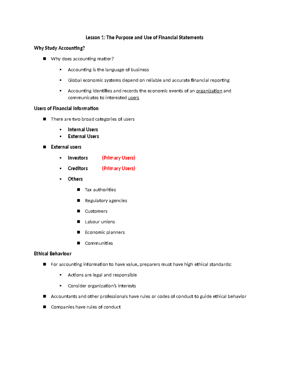 MOS1023 Lecture Notes: Understanding Financial Statements and ...