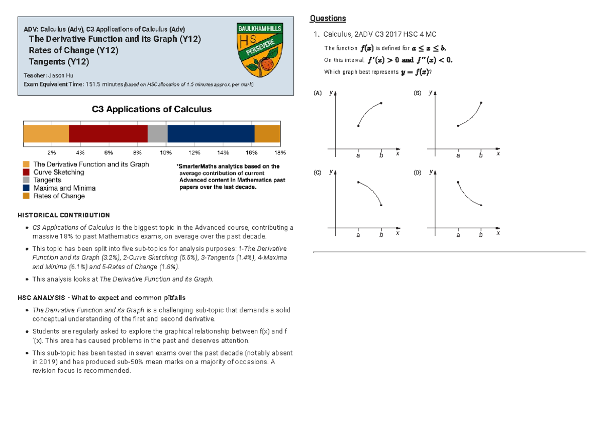 C3 Applications of Calculus: Derivative Function, Rates of Change ...