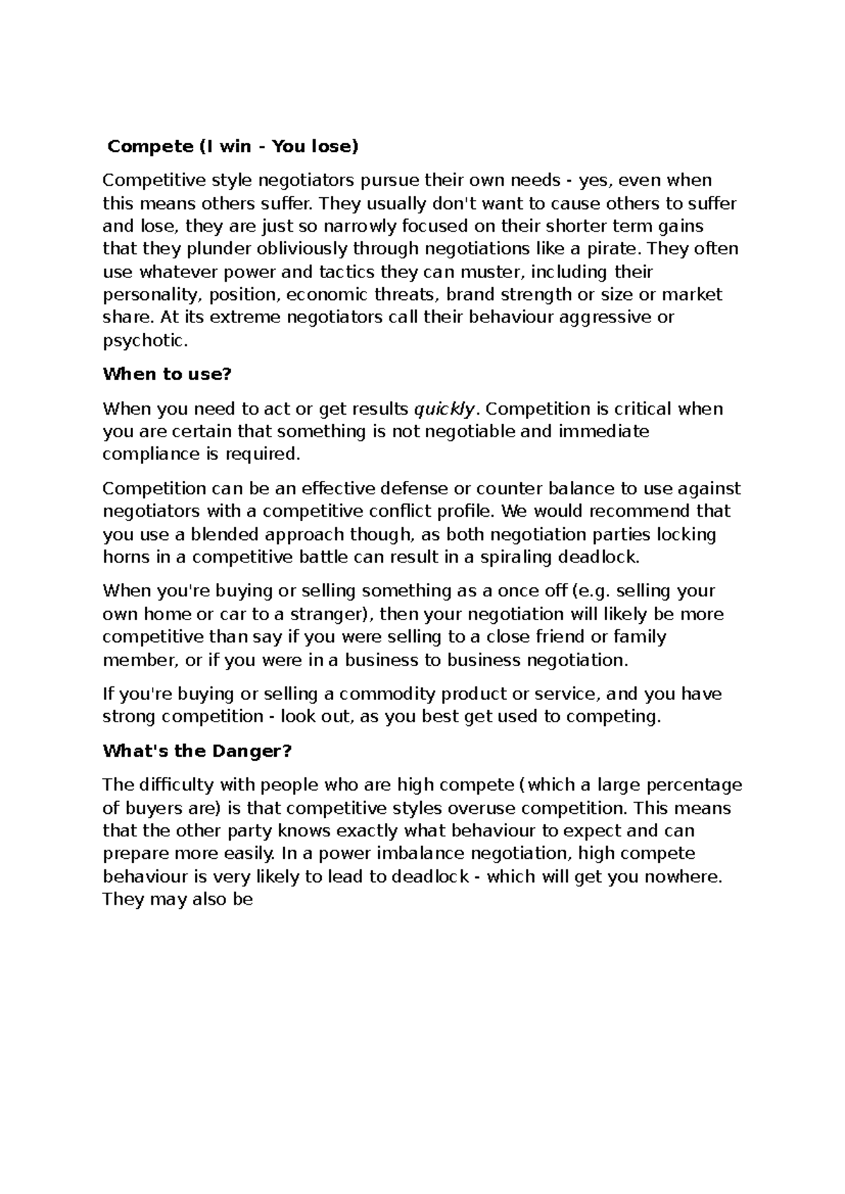 Competitive negotiation styles and their impact on outcomes - Studocu