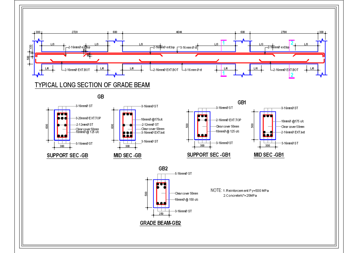 Long grade beam section - L/ 3-16 mm Ø st TYPICAL LONG SECTION OF GRADE ...