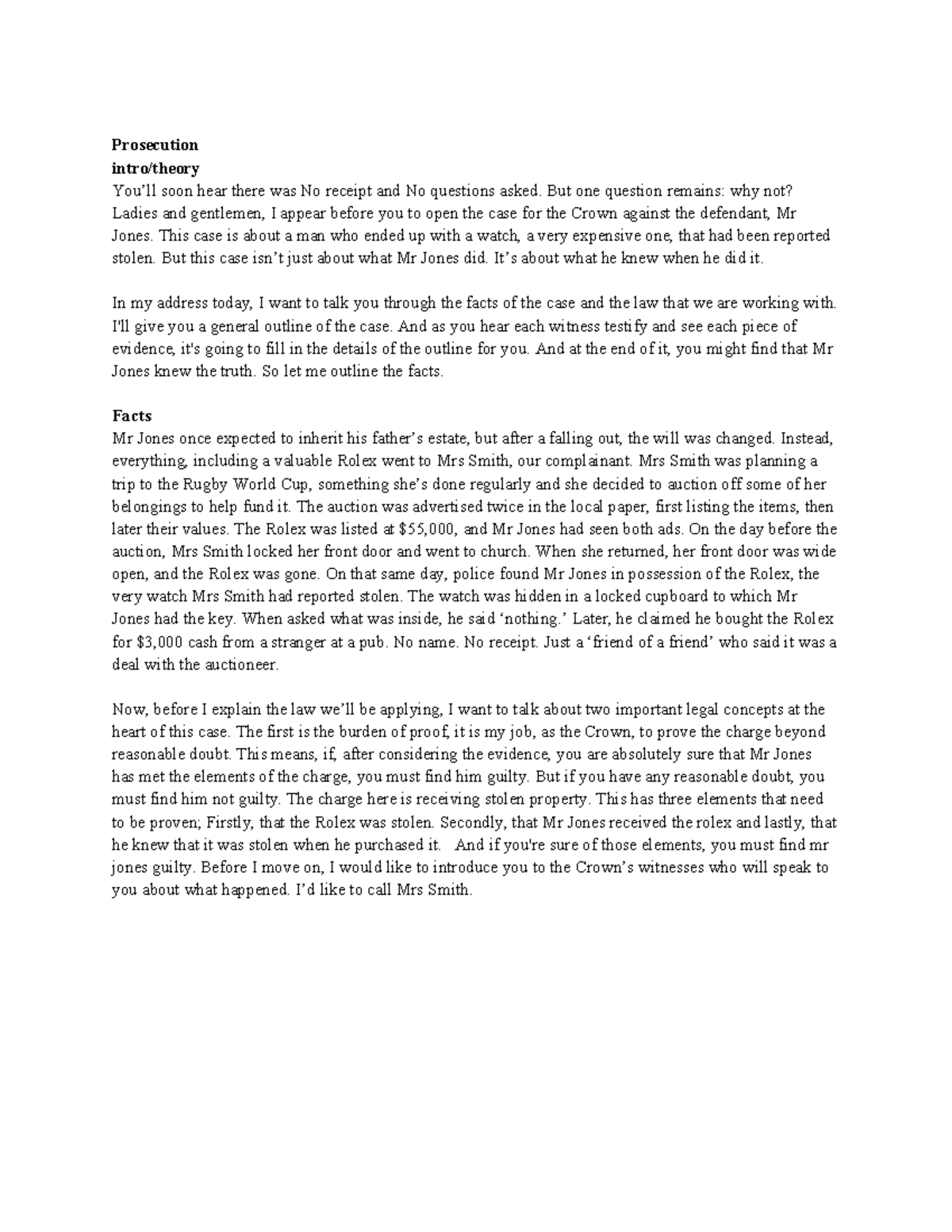 Crown Prosecution Opening Statement: Case Against Mr. Jones (TA) - Studocu