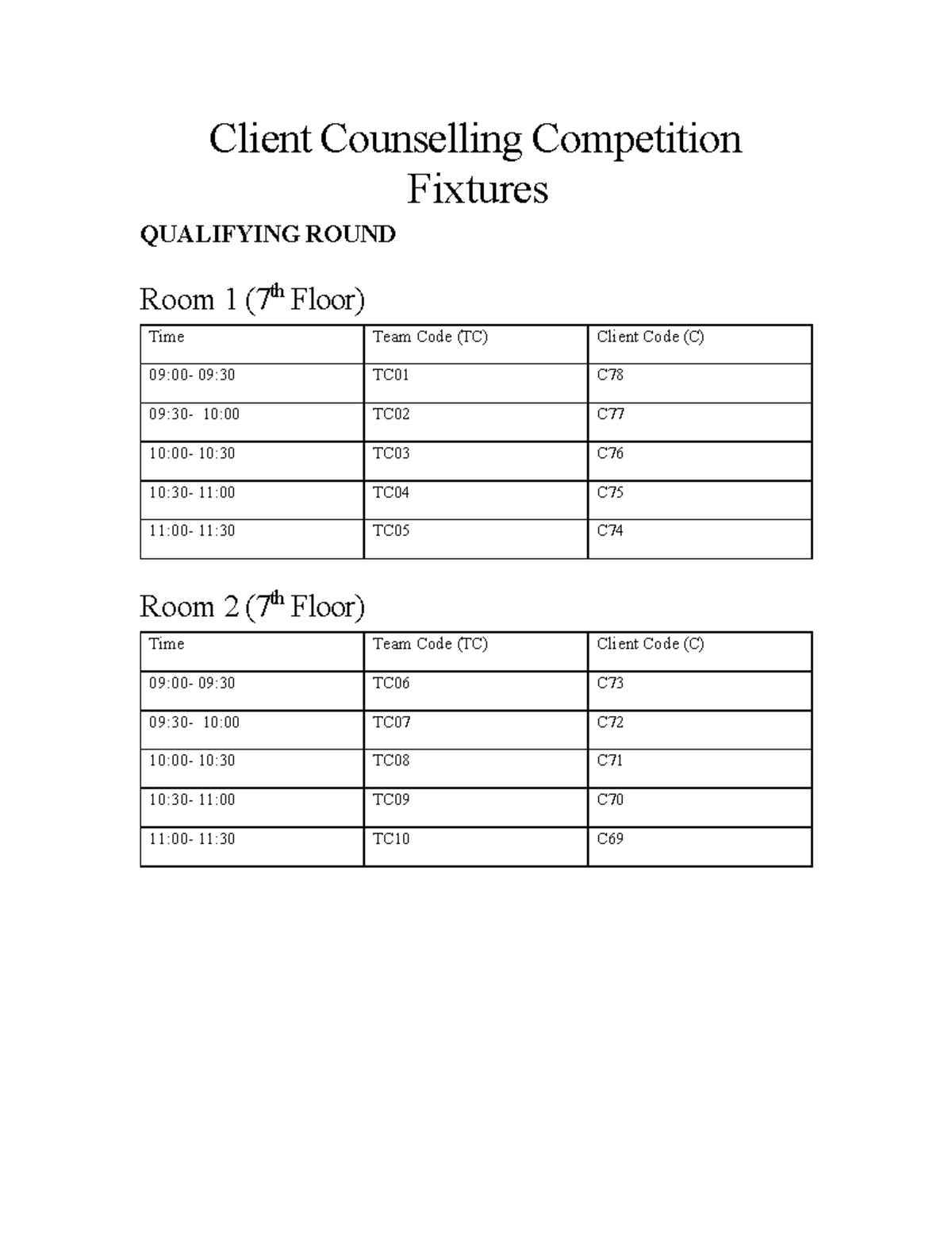 Client Counselling Competition Fixtures - Qualifying Round - Studocu