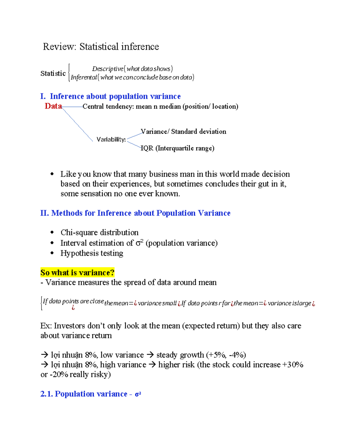 Econometrics 1: Review of Statistical Inference and Variance Analysis ...