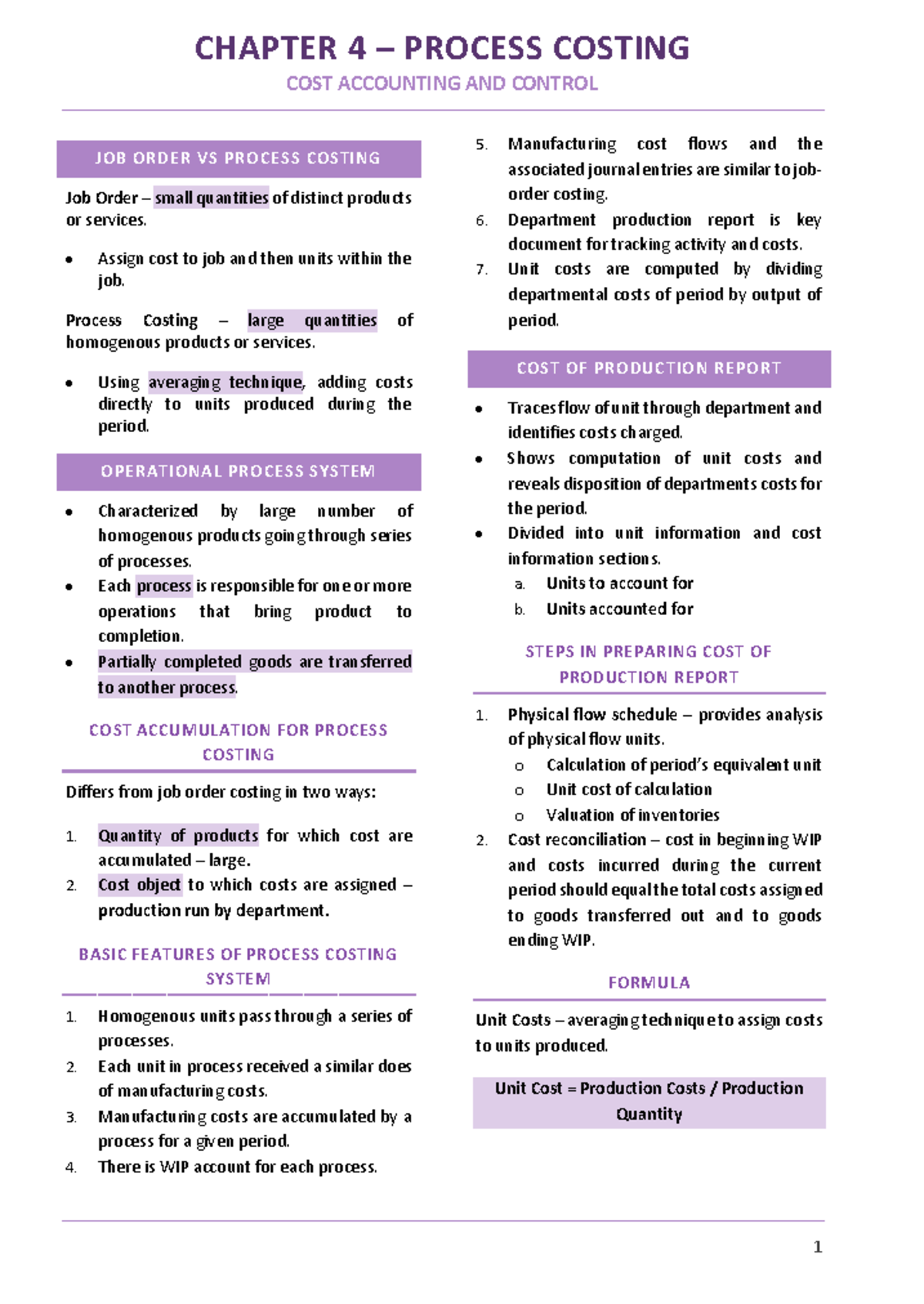 CAC - C4 Process Costing: Job Order vs Process Costing Explained - Studocu