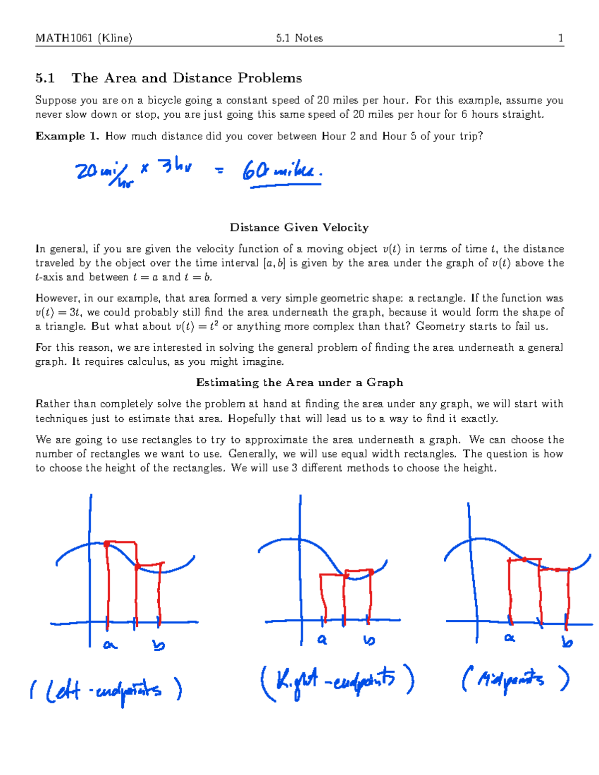 Calculus 5.1: Understanding Area and Distance Problems with Graphs ...