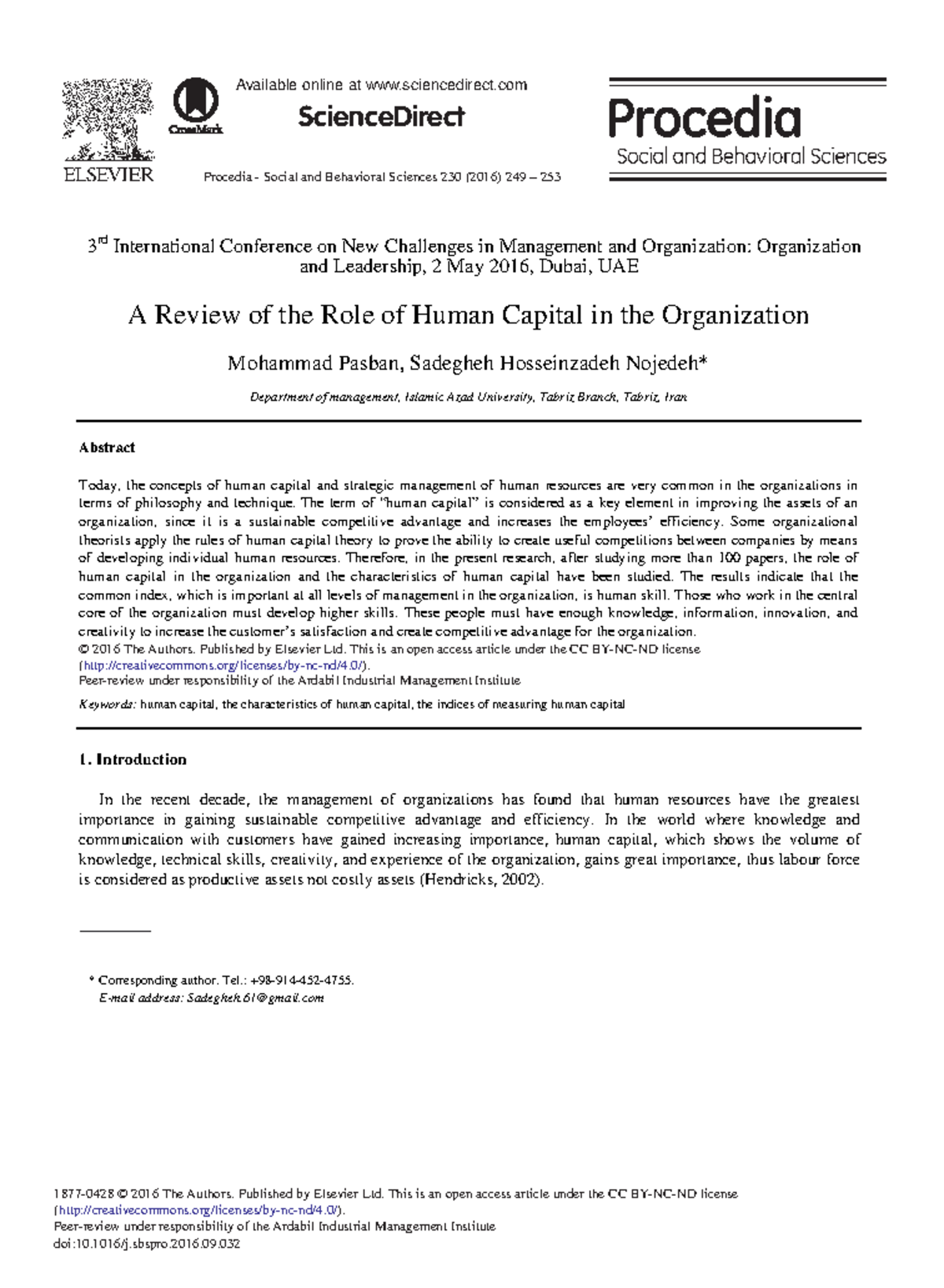 1-s2 - A review of the role of Human capital in the organisation ...