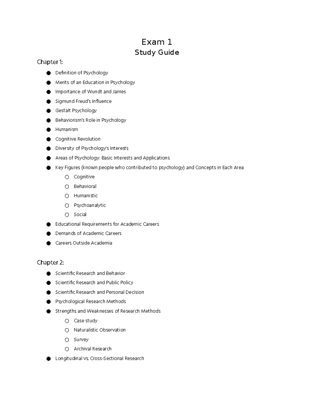 Psychology 101: Exam 1 Study Guide on Key Concepts and Theories - Studocu