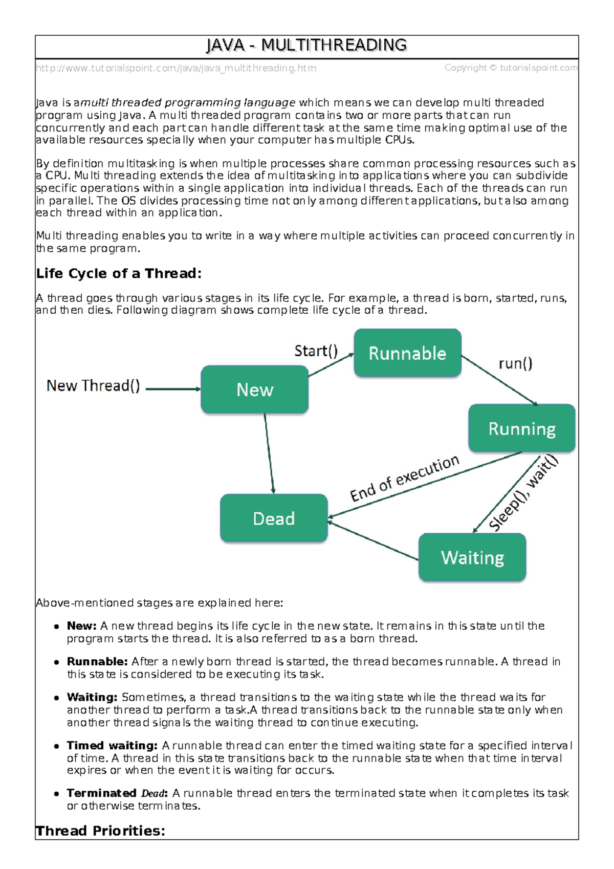 Multithreaded 1 - notes on multithreads - tutorialspoint/java/java ...