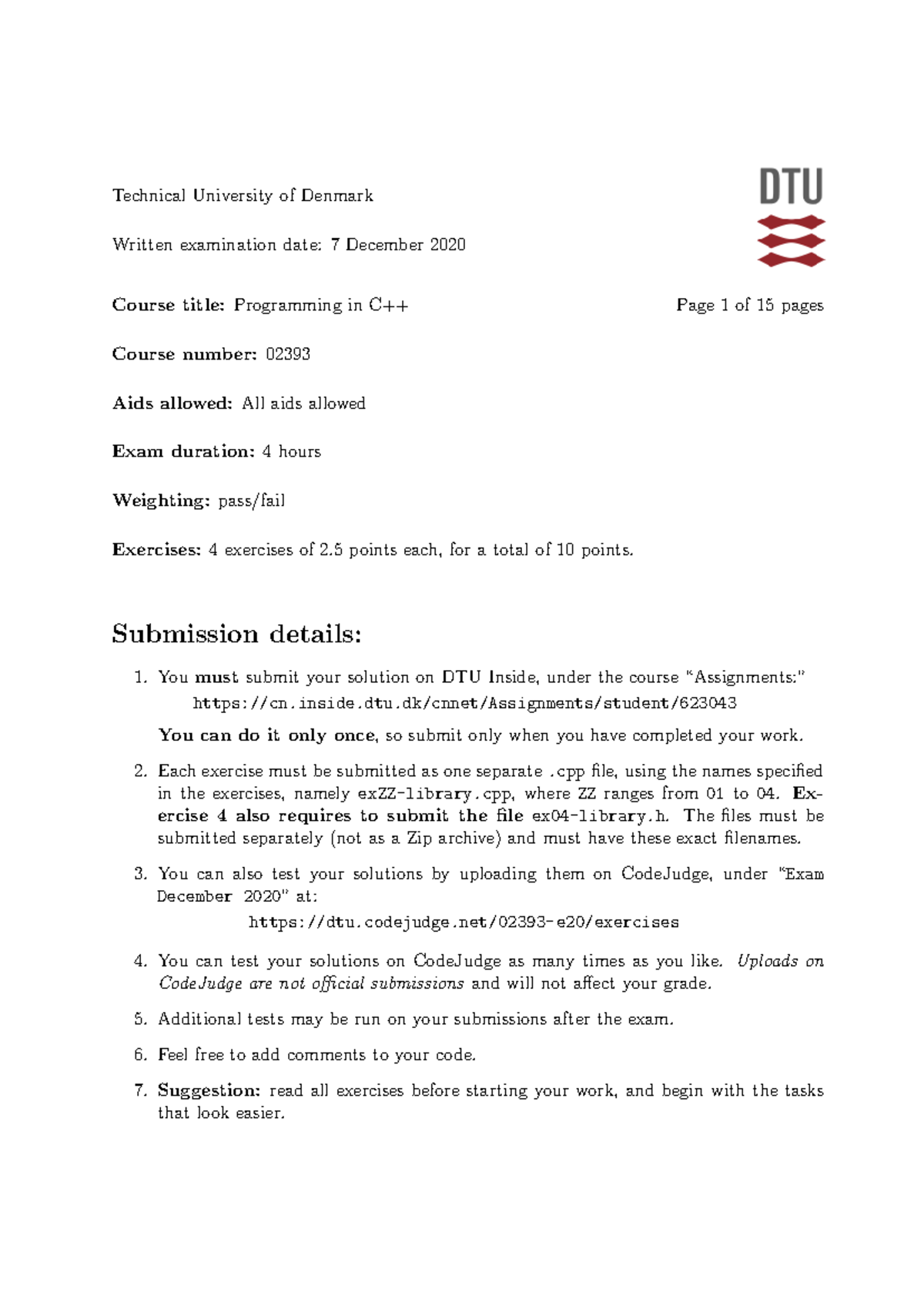Exam December 2020 - Programmering i C++ - Studocu