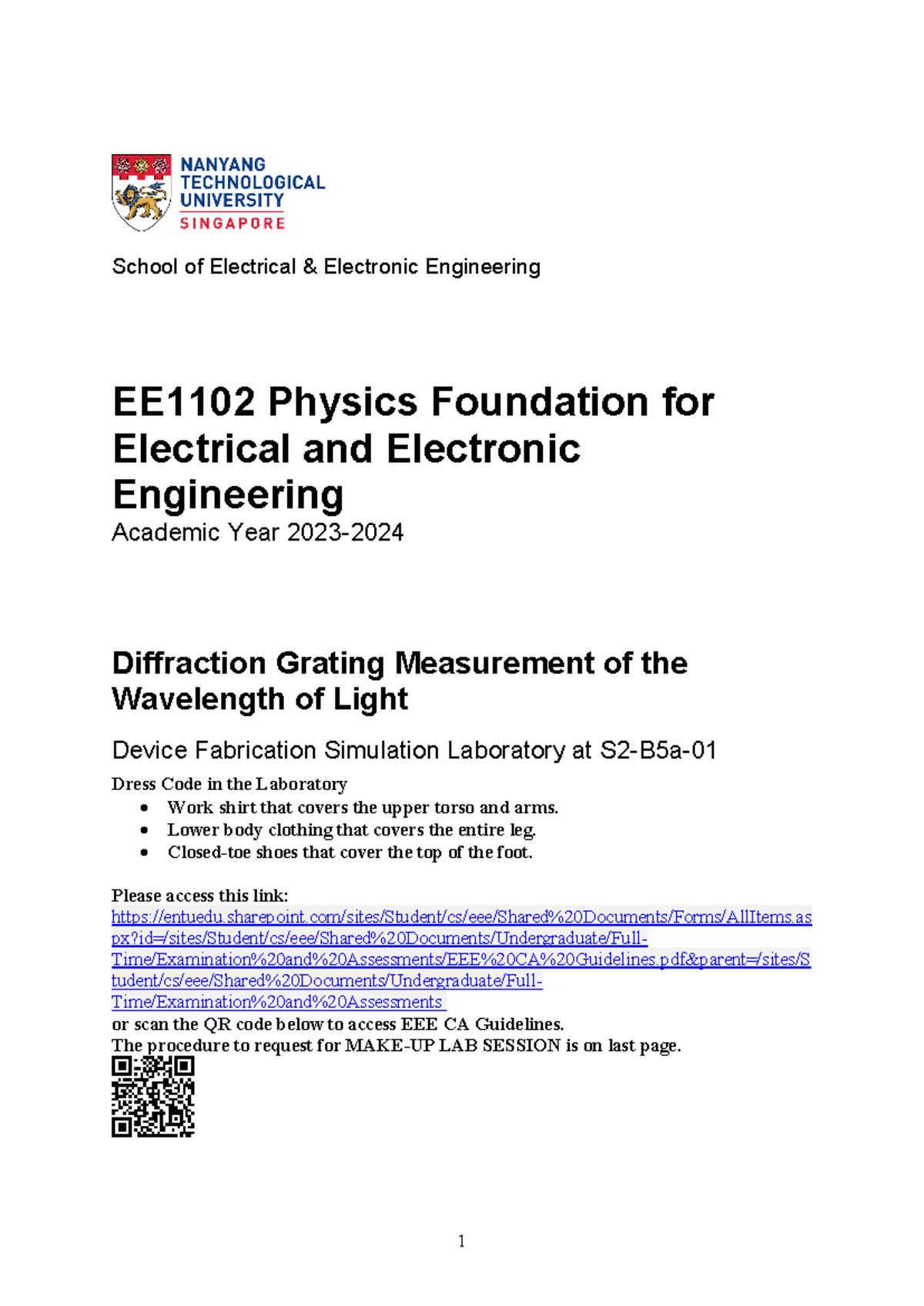 EE1102L Diffraction Grating Lab Report - S2 2023-2024 - Studocu