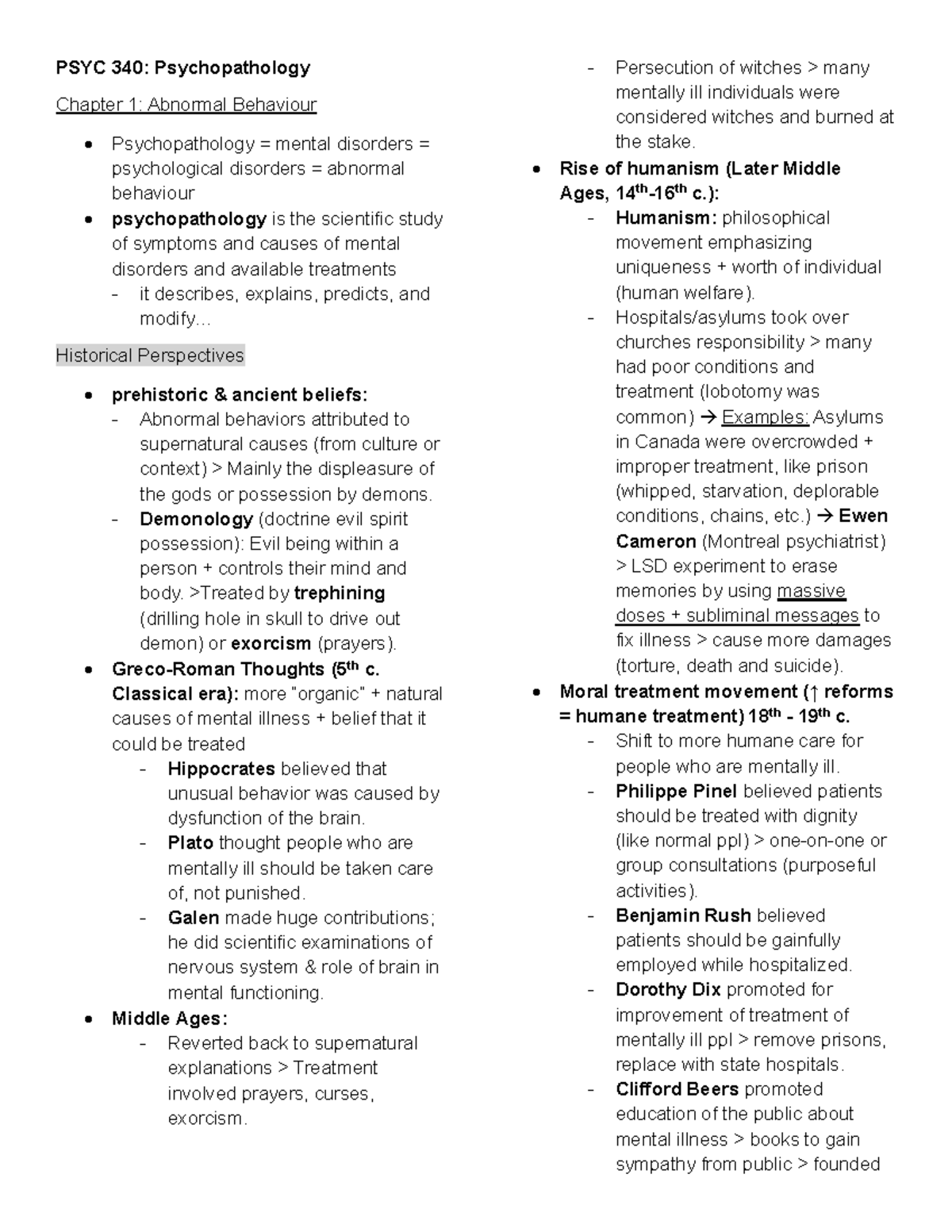 Chapter 1 PSYC 340 Exam Study Guide - PSYC 340: Psychopathology Chapter ...