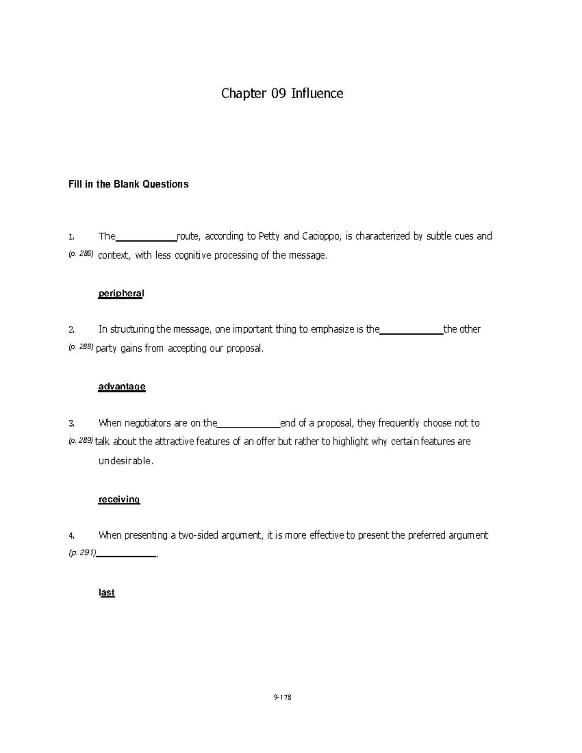 Chapter 09: Influence - Fill in the Blank & Quiz Questions - Studocu