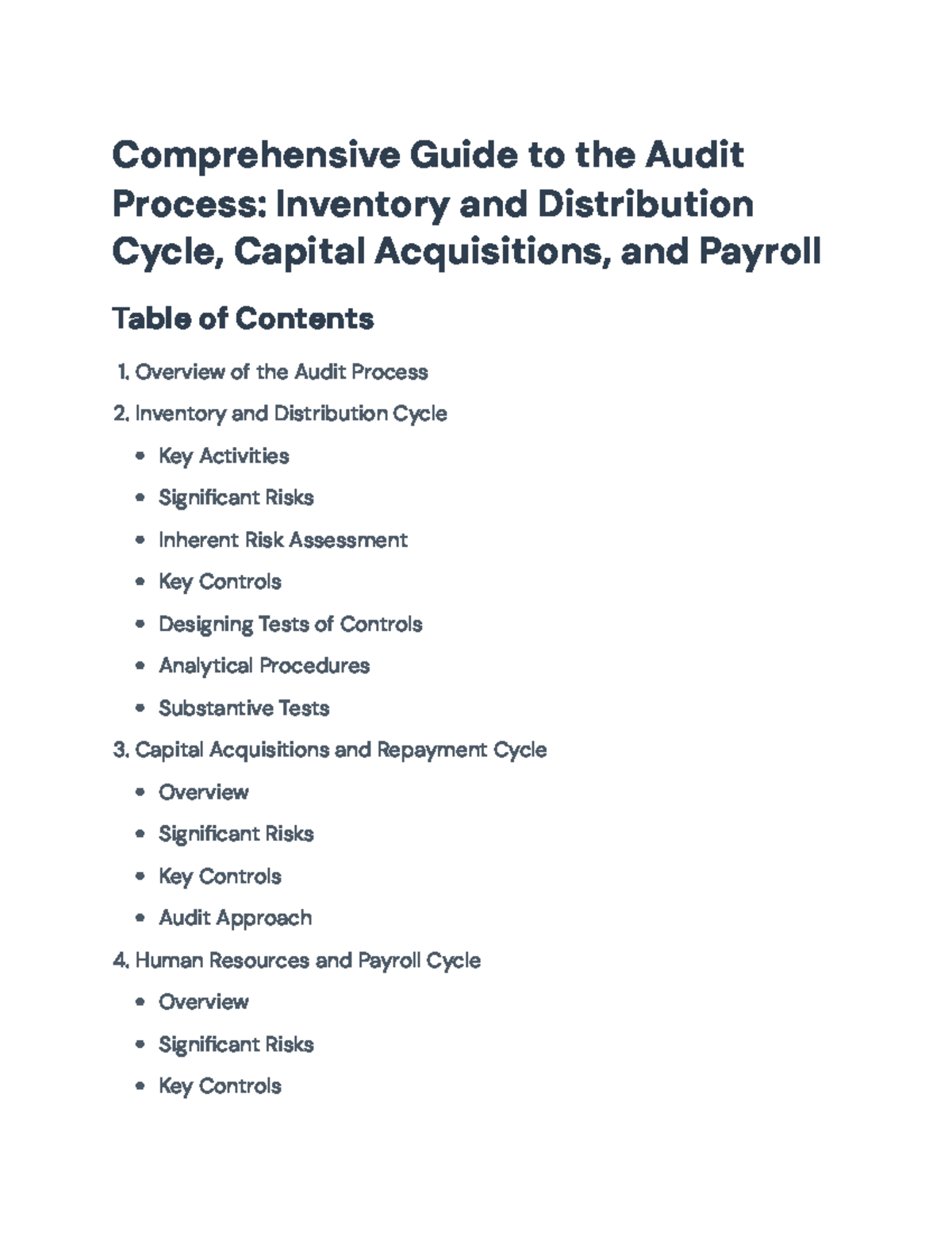 Comprehensive Audit Guide: Inventory, Capital Acquisitions & Payroll ...