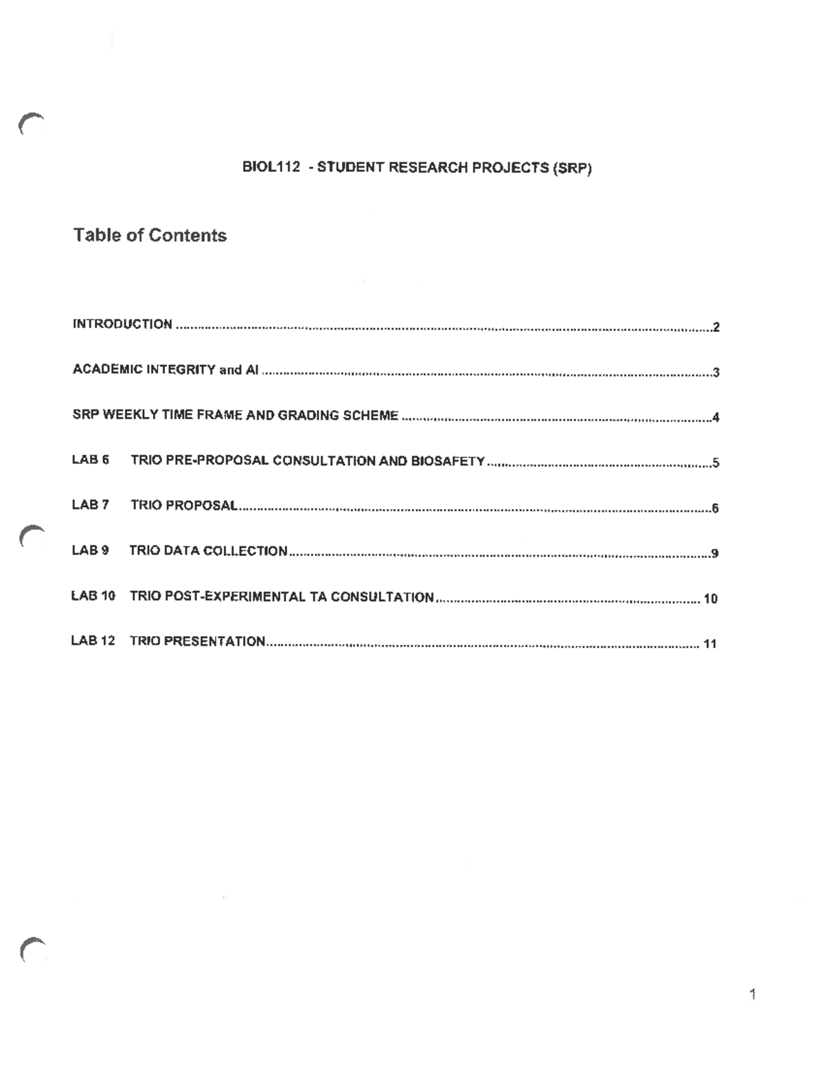 BIOL112 SRP Guidelines: Research Project Overview and Grading Criteria ...