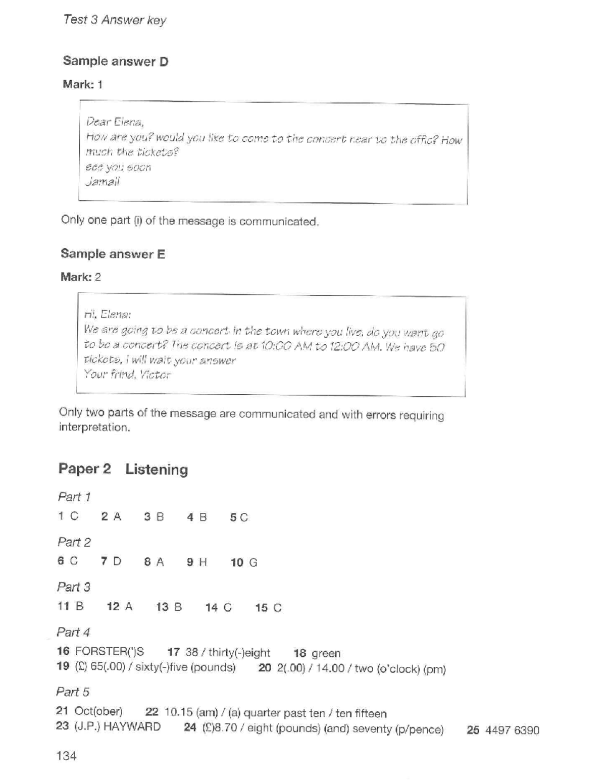 KET - Listening Test 3 Answer Key and Transcript - Studocu