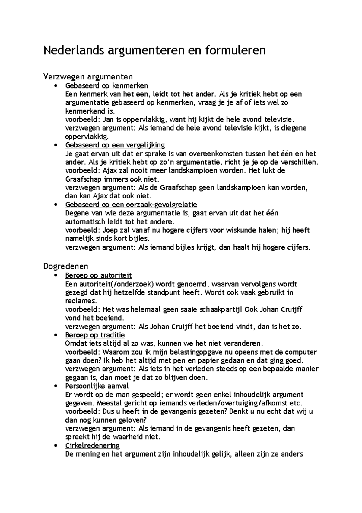 Nederlands Argumenteren en Formuleren: Verzwegen Argumenten en ...