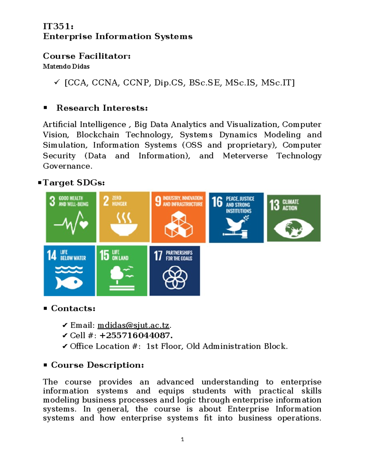 IT351-Enterprise Information Systems-Course Outline - IT351: Enterprise ...