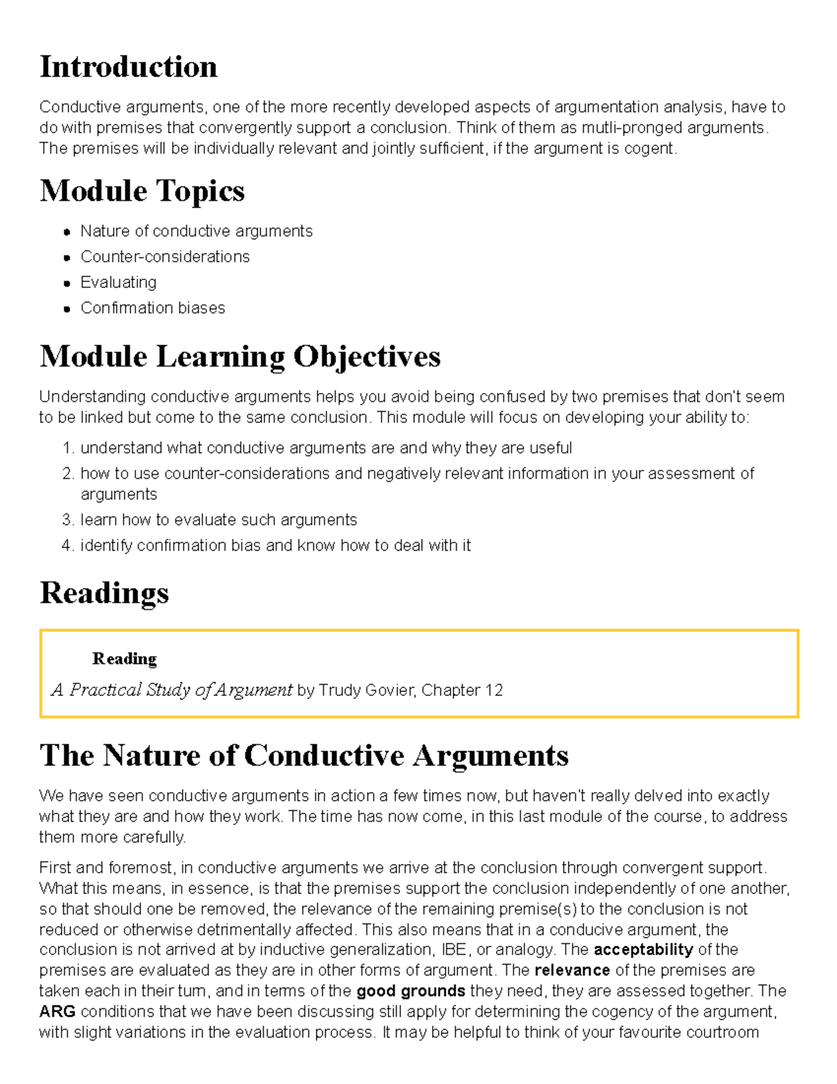 CPHL214, Module 11 - Understanding Conductive Arguments and Evaluation ...