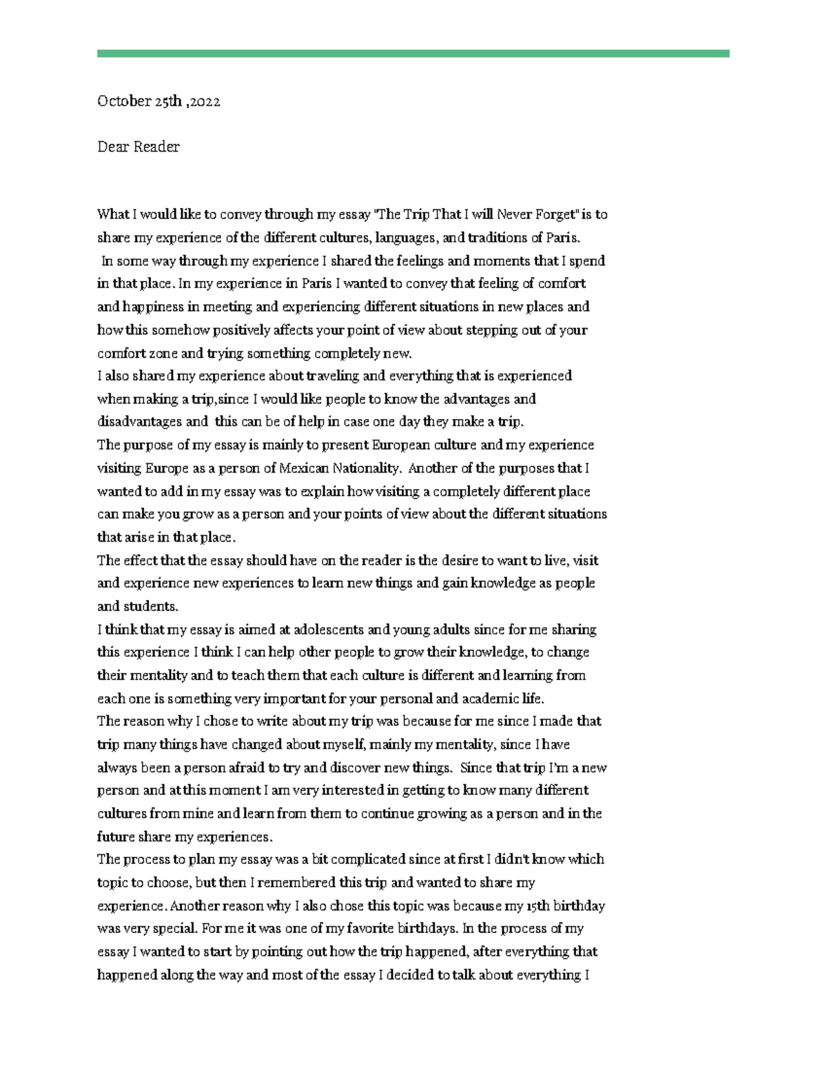 ENG 101: Essay on Cultural Growth from My Unforgettable Trip to Paris ...