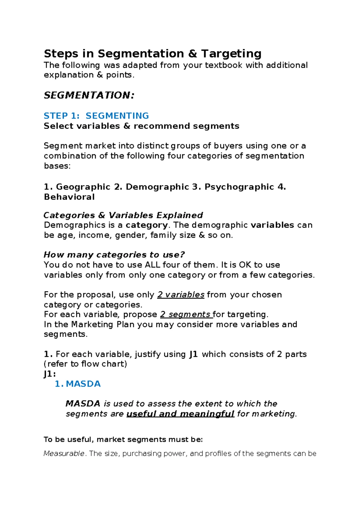 Steps in Segmentation& Targeting S1-2024 Updated - Steps in ...