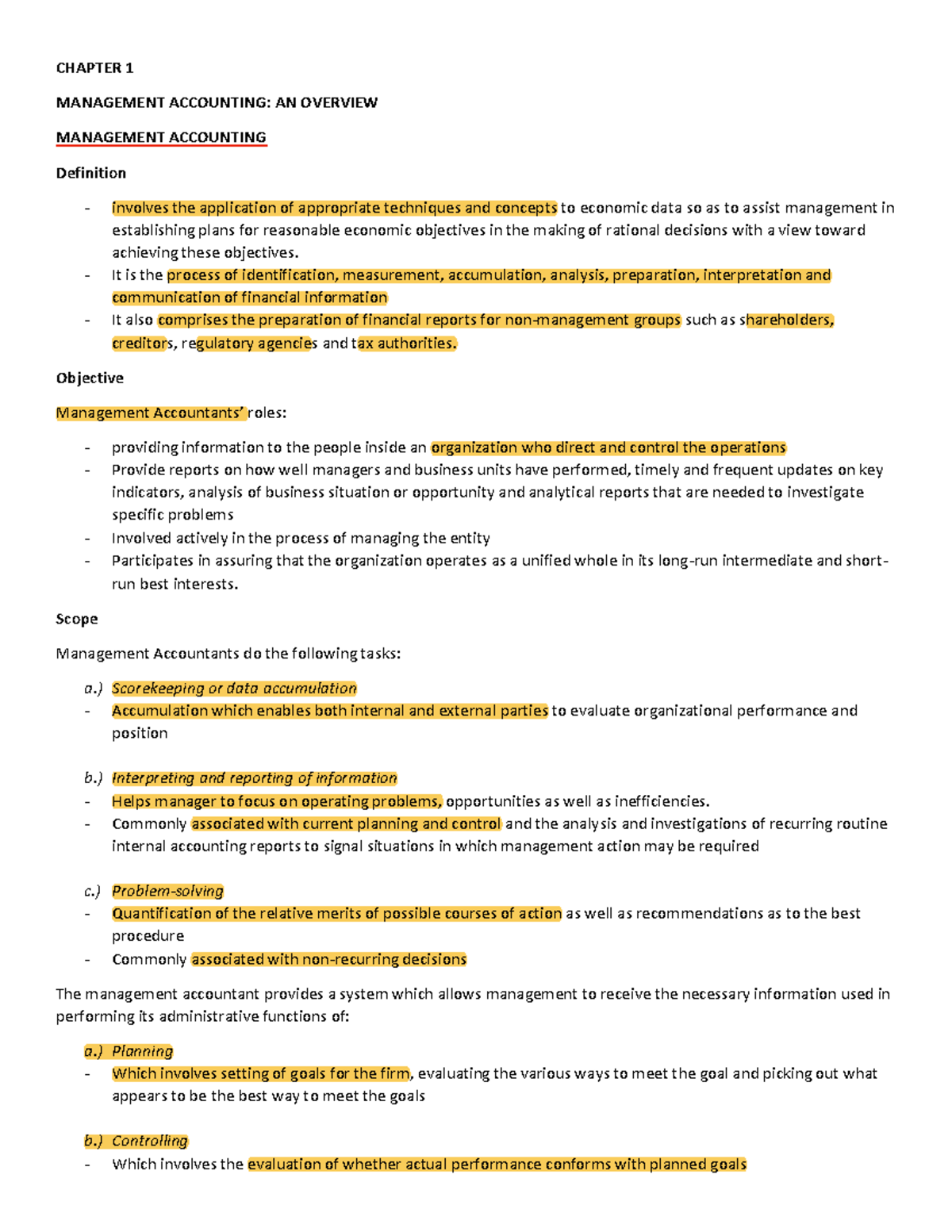CHAPTER 1: OVERVIEW OF MANAGEMENT ACCOUNTING PRINCIPLES - Studocu