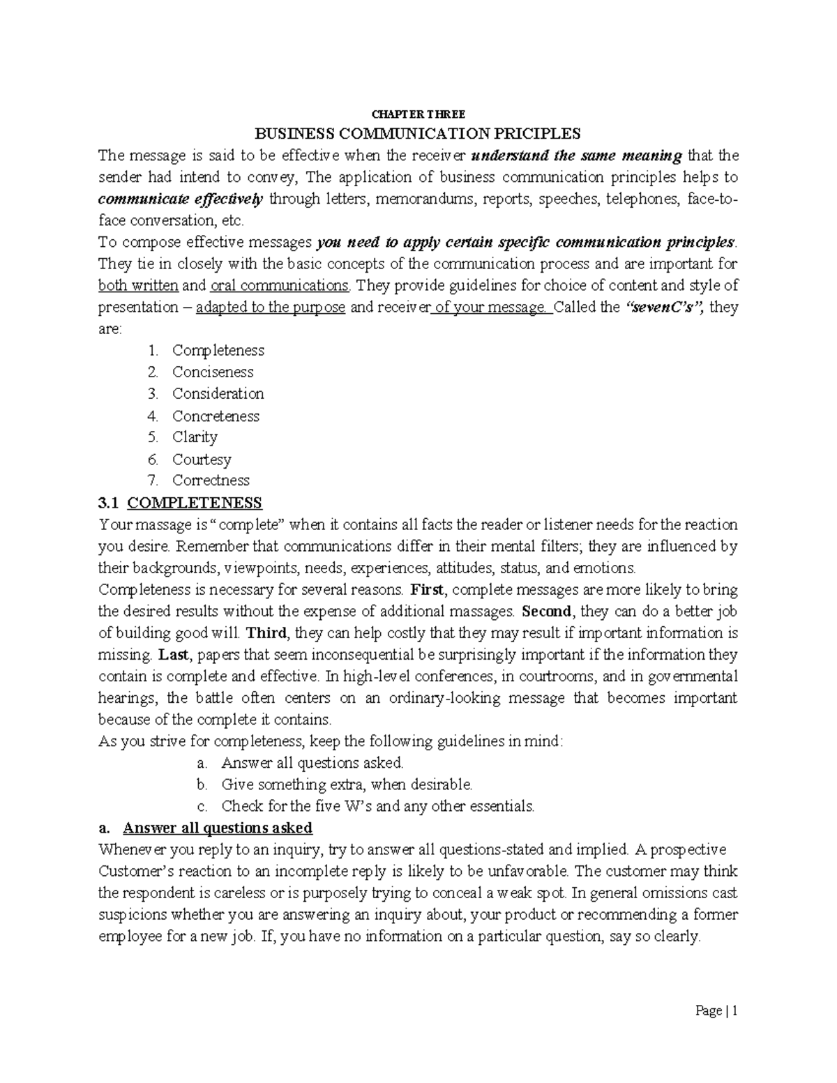 Chapter THRE1 - Business Communication Principles Lecture Notes - Studocu