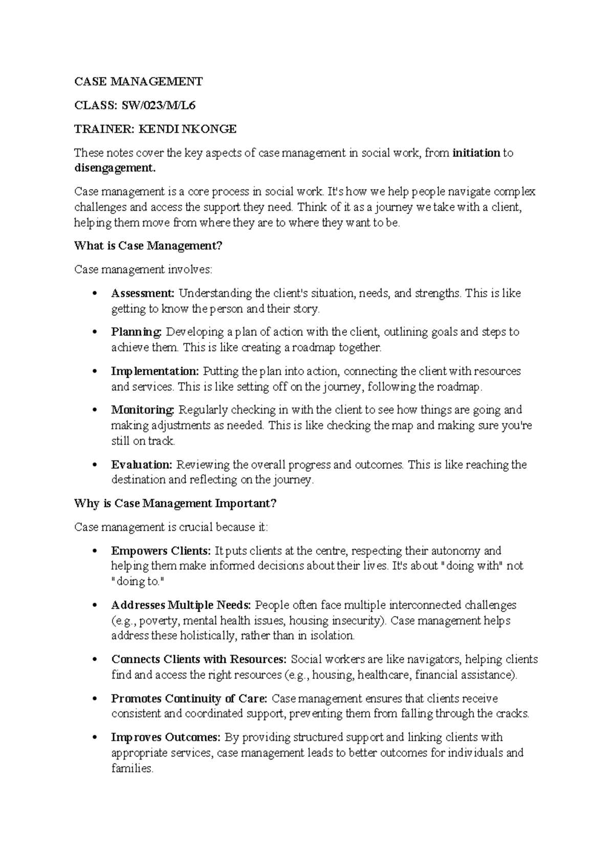 Case Management in Social Work: Key Concepts and Practices - Studocu