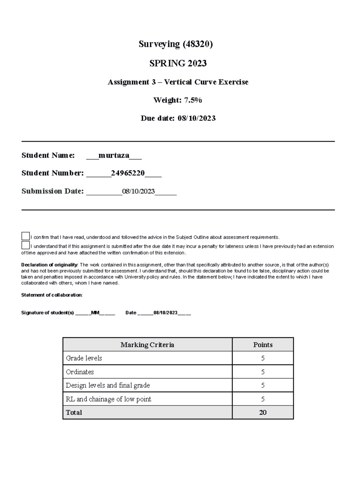 SPR23 48320 Surveying Assignment 3 v2 - Surveying (48320) SPRING 2023 ...