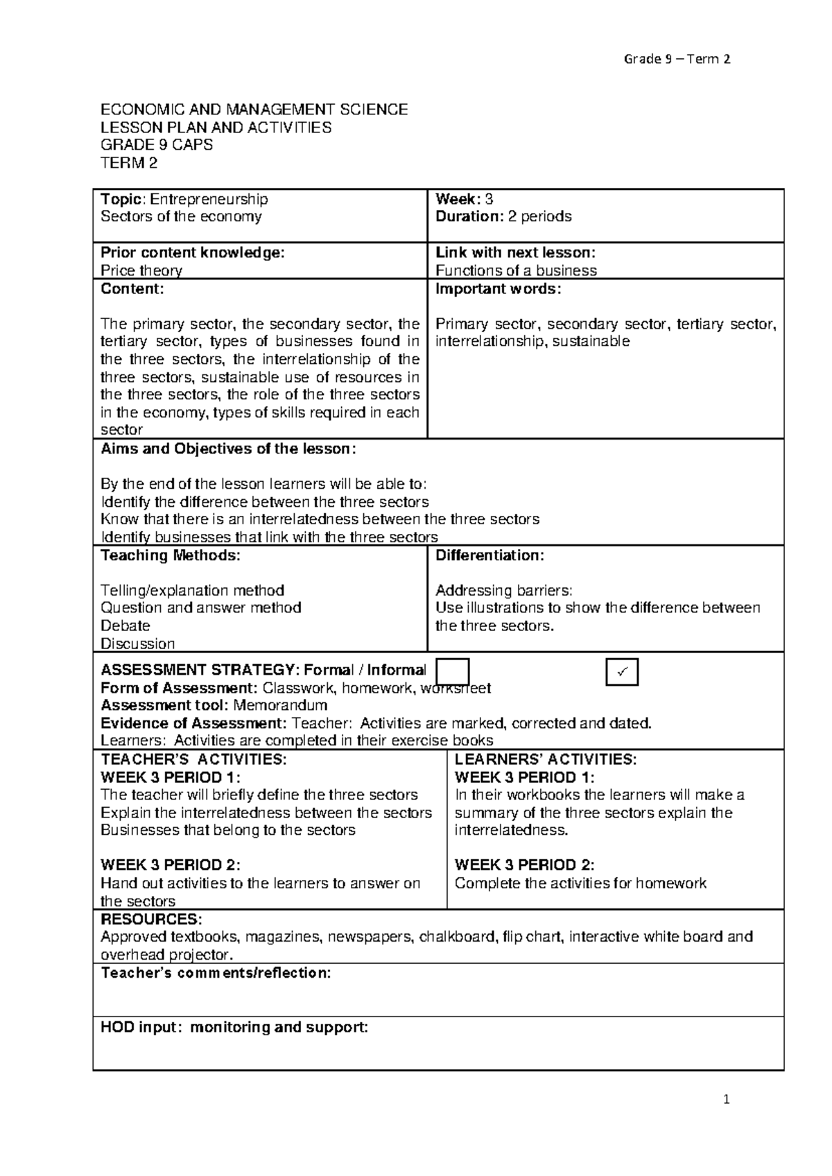 Grade 9 Economic Sectors: Term 2 Revision Notes for EMS - Studocu
