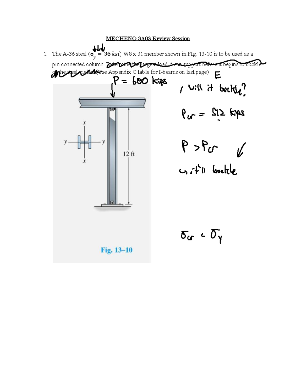 MECHENG 3A03 Final Exam Review: Buckling and Load Analysis Solutions ...