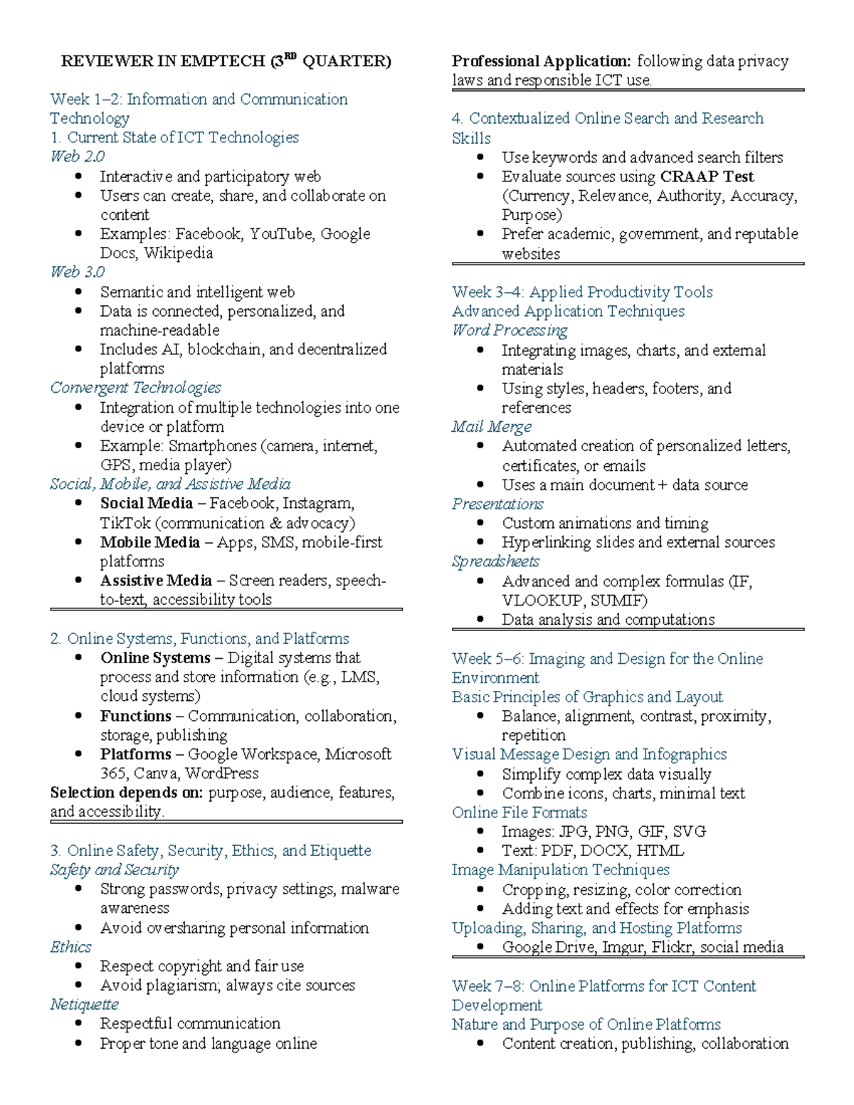 Reviewer in EmpTech (3rd Quarter): ICT Concepts and Applications - Studocu