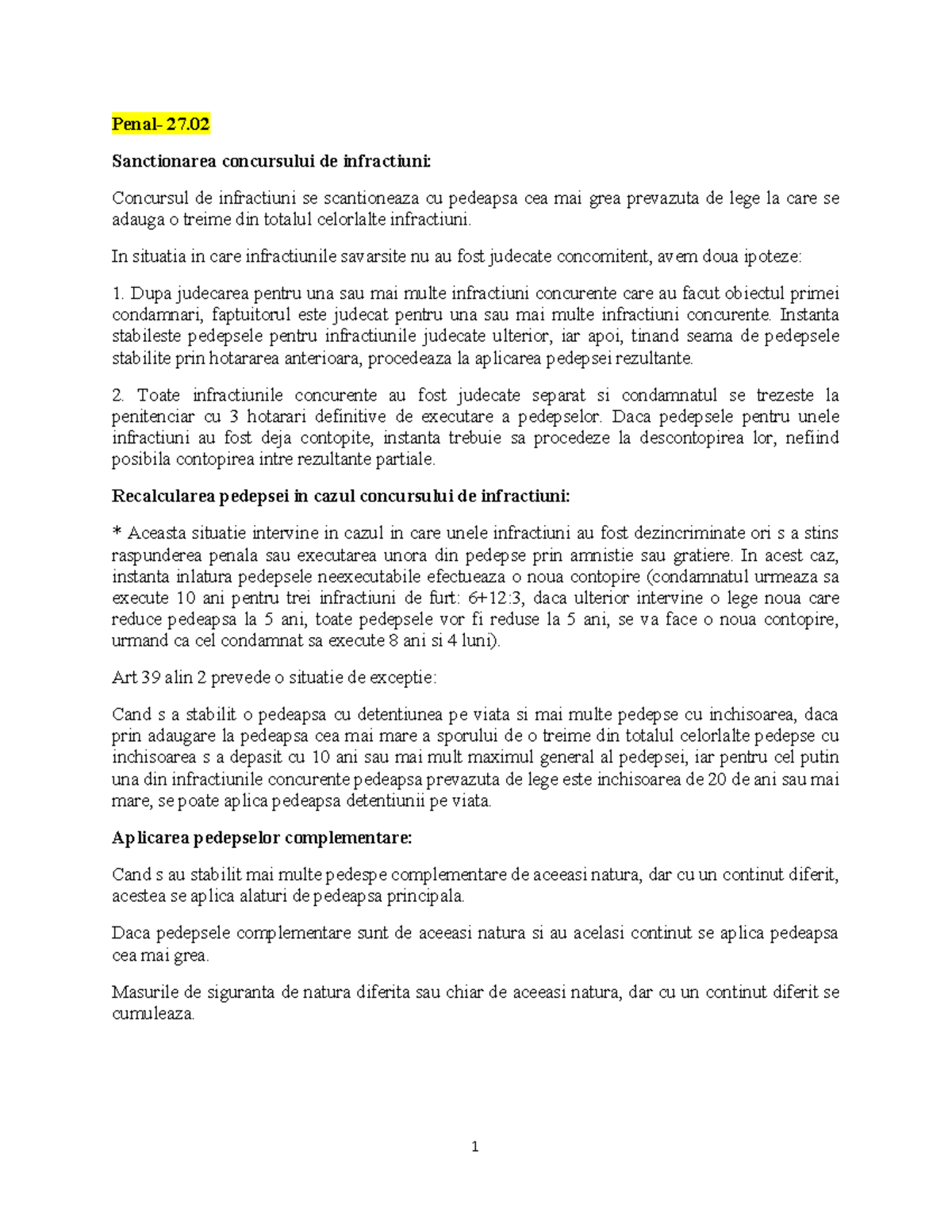 File - Rezumat - Penal- 27. Sanctionarea concursului de infractiuni ...