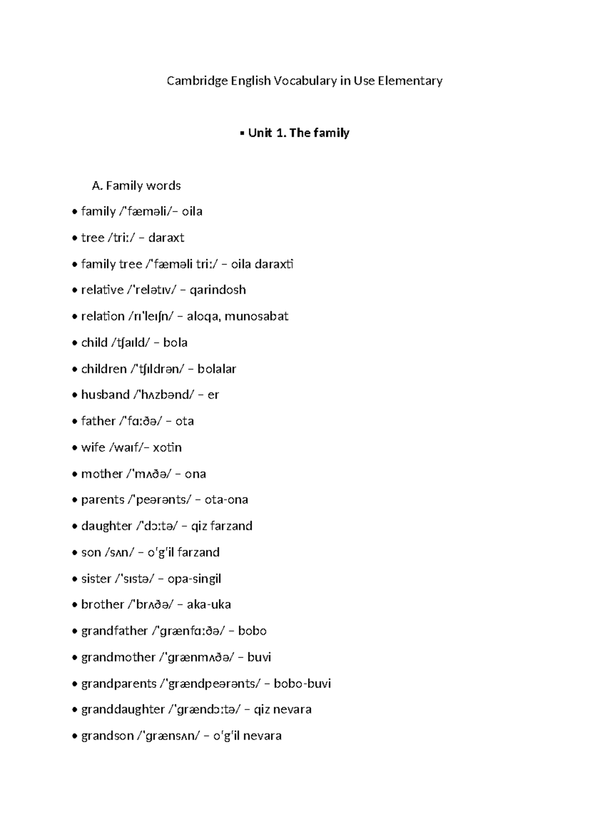 Cambridge English Vocabulary in Use: Elementary Family & Daily Life ...