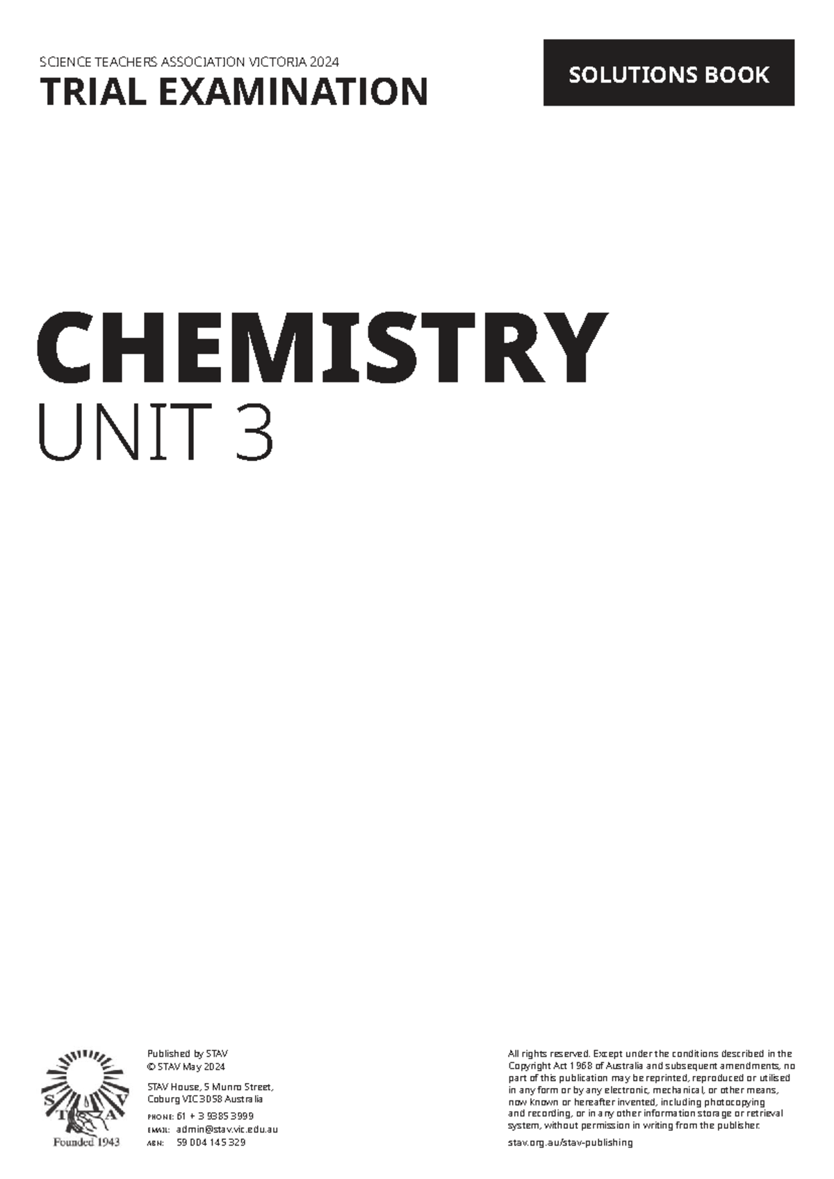 2024 STAV Chemistry Unit 3 Trial Exam Solutions - Studocu