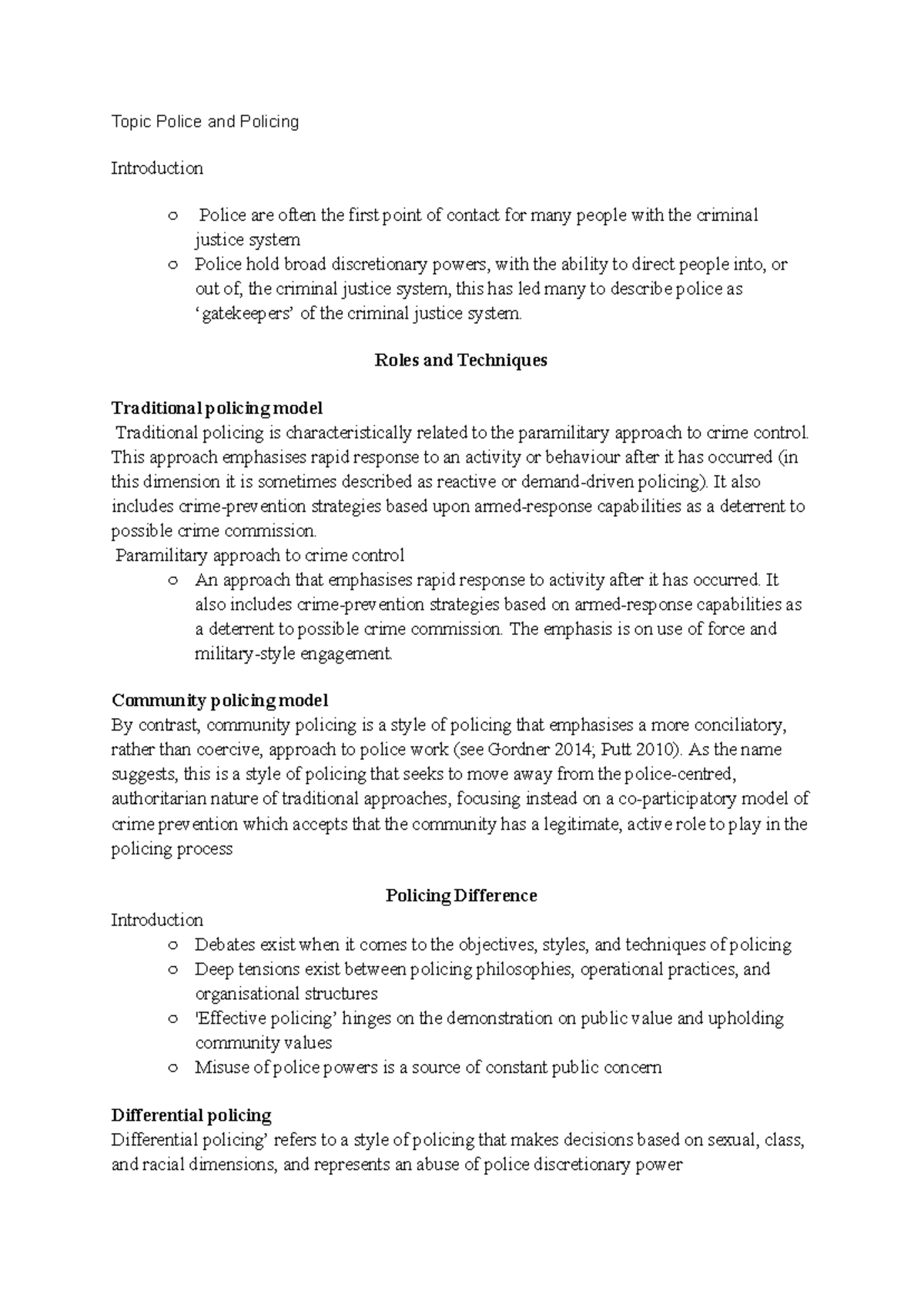 CULT1024: Introduction to Police and Policing Techniques and Issues ...
