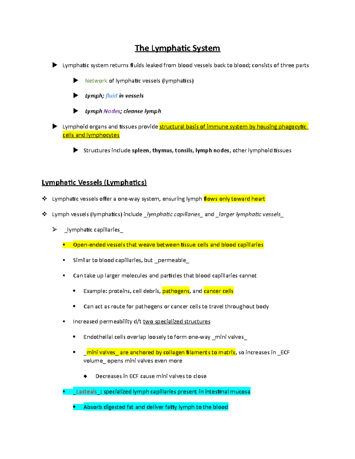 Lymphatic System Overview - Lecture Notes for BIO-101 - Studocu